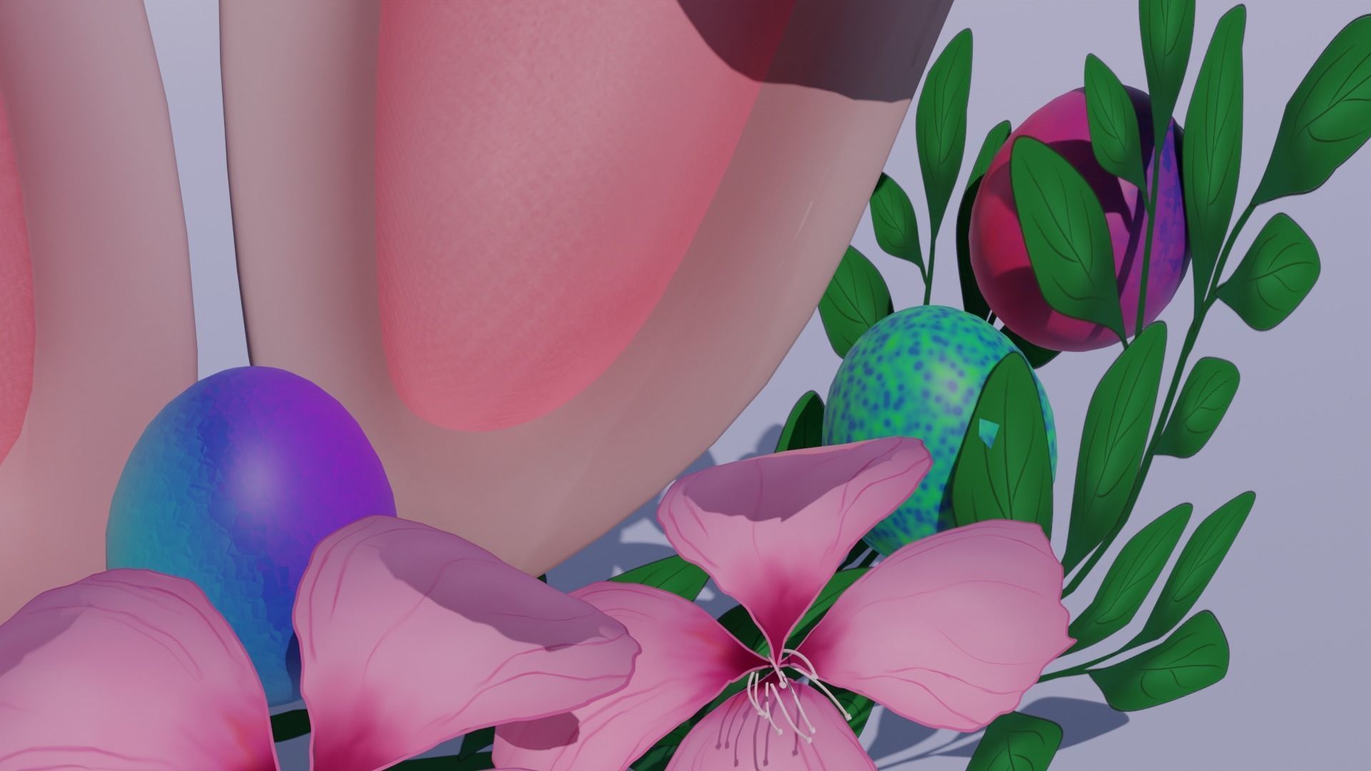 Easter Bunny Ears Wreath Low-poly 3D model_4