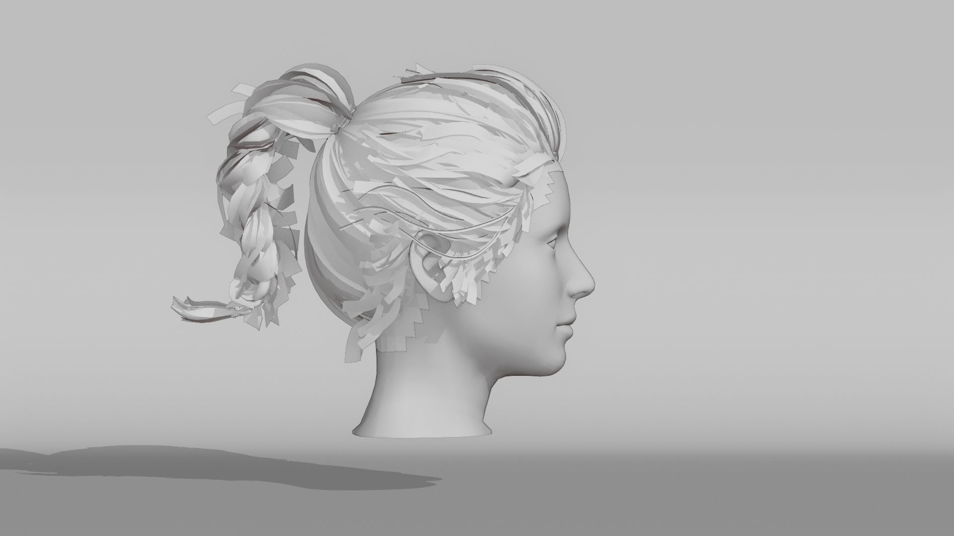 Realistic Female Hair 3 Low-poly 3D model_9