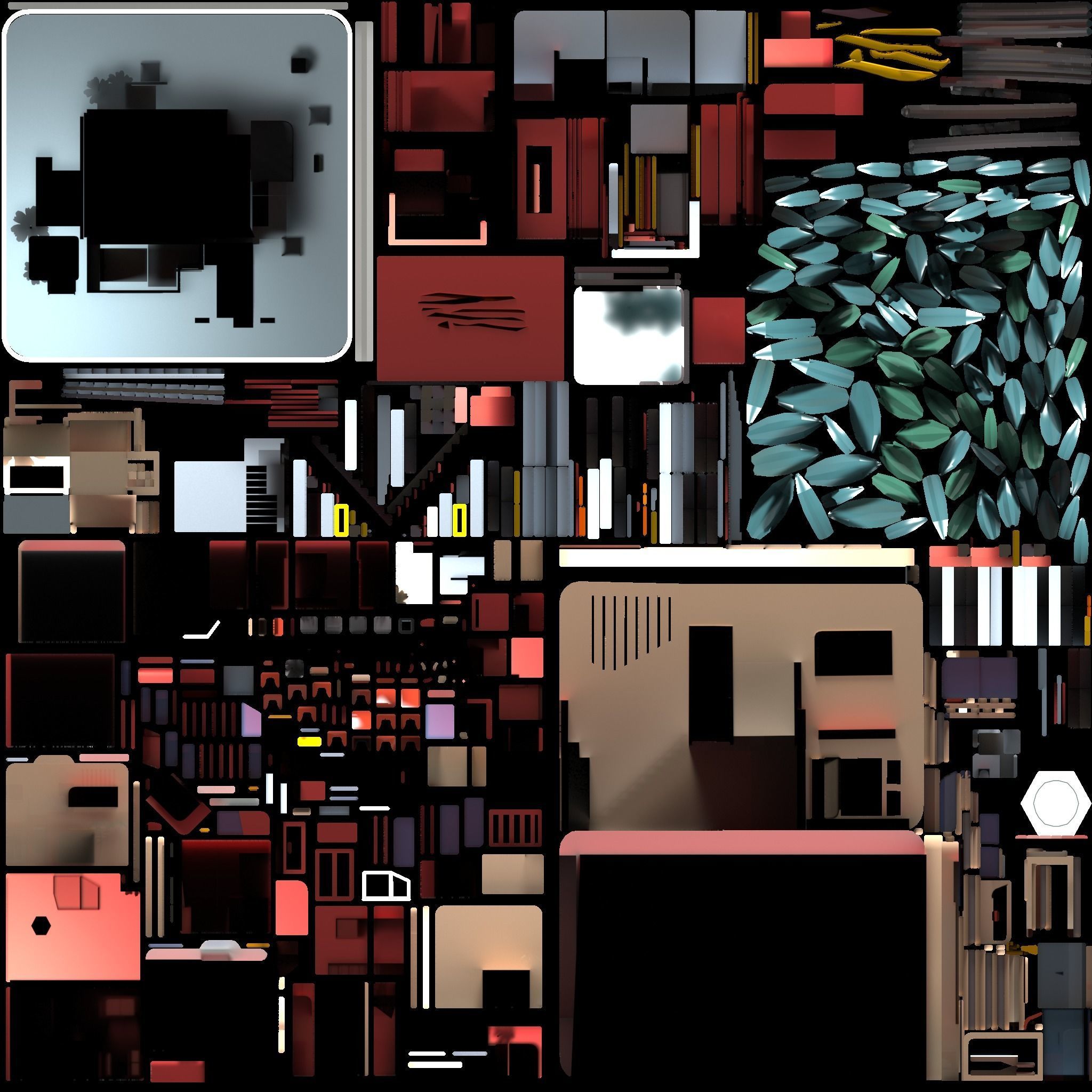 Mordern Cartoon Buliding with backed shadow Low-poly 3D model_5