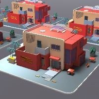 Mordern Cartoon Buliding with backed shadow Low-poly 3D model_12