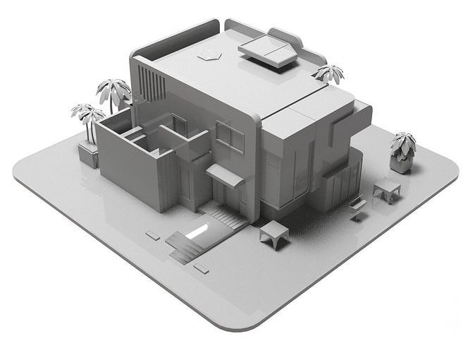 Mordern Cartoon Buliding with backed shadow Low-poly 3D model 7