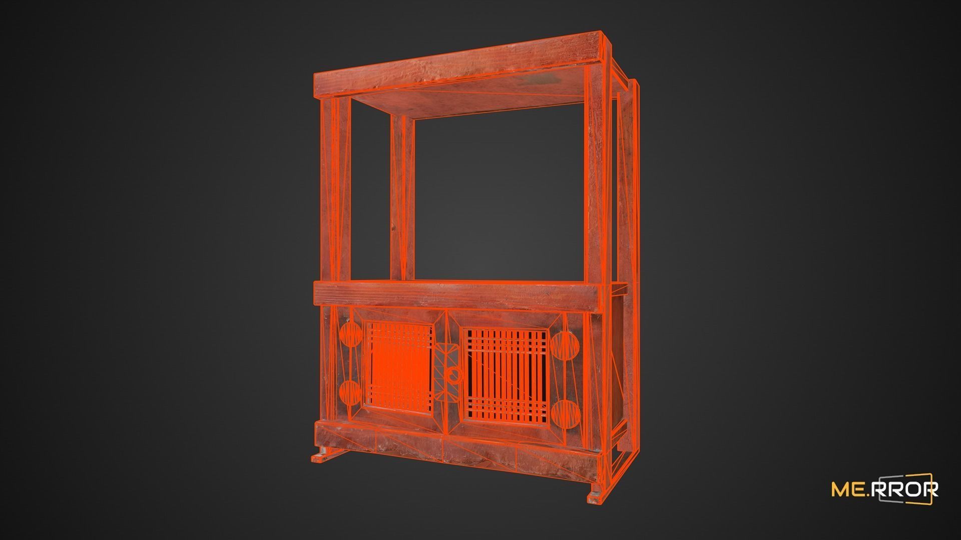 Game Ready Wooden Armoire Low-poly 3D model_3