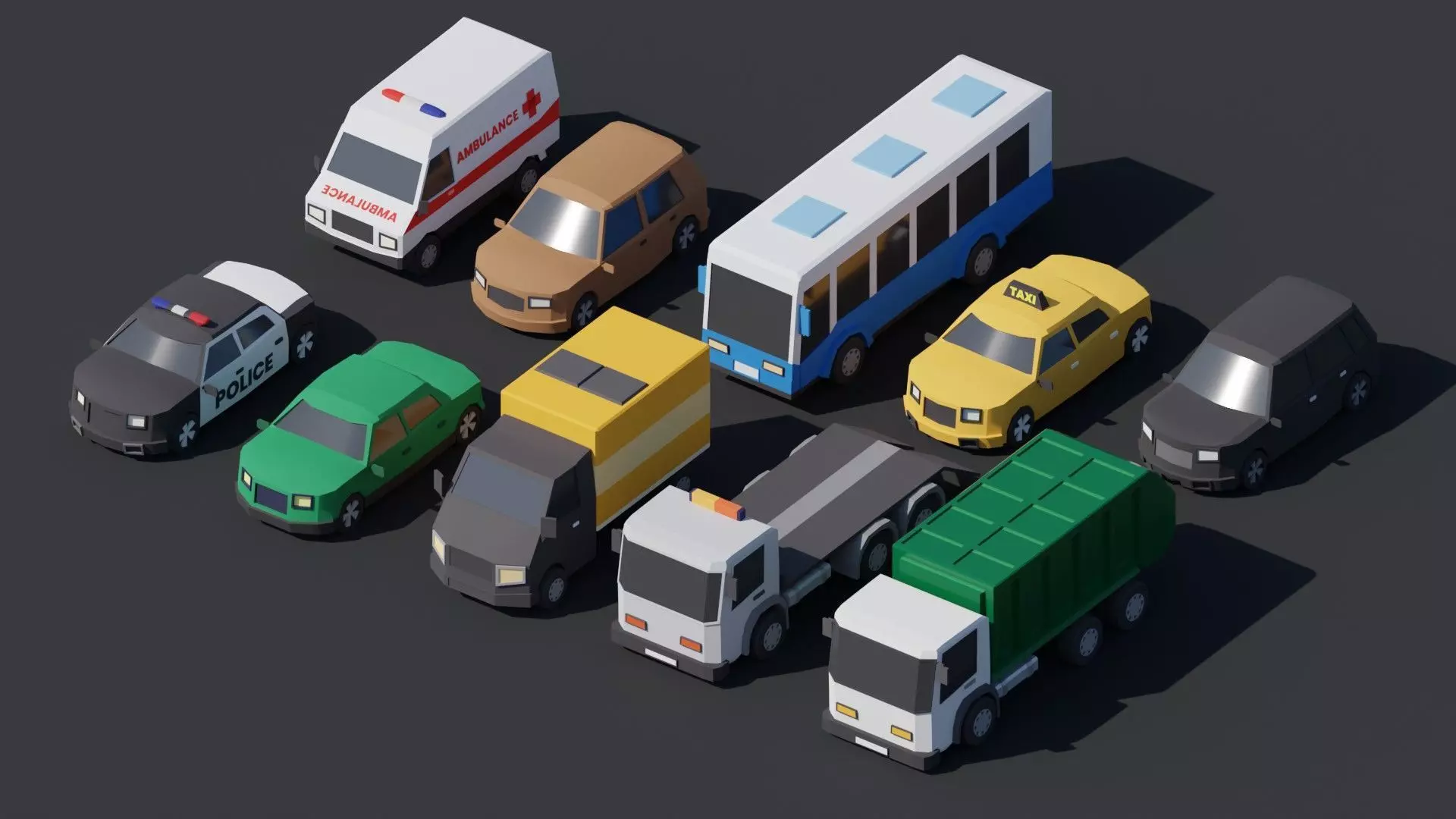 10 Low poly City Vehicles Low-poly 3D model_0