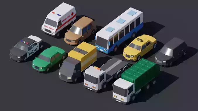 10 Low poly City Vehicles Low-poly 3D model