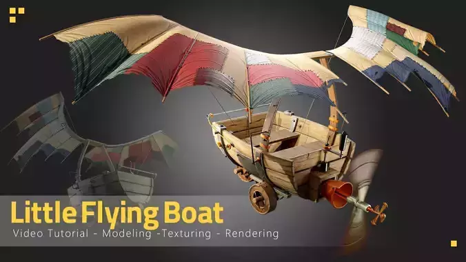 Little Flying Boat-Tutorial and asset Low-poly 3D model