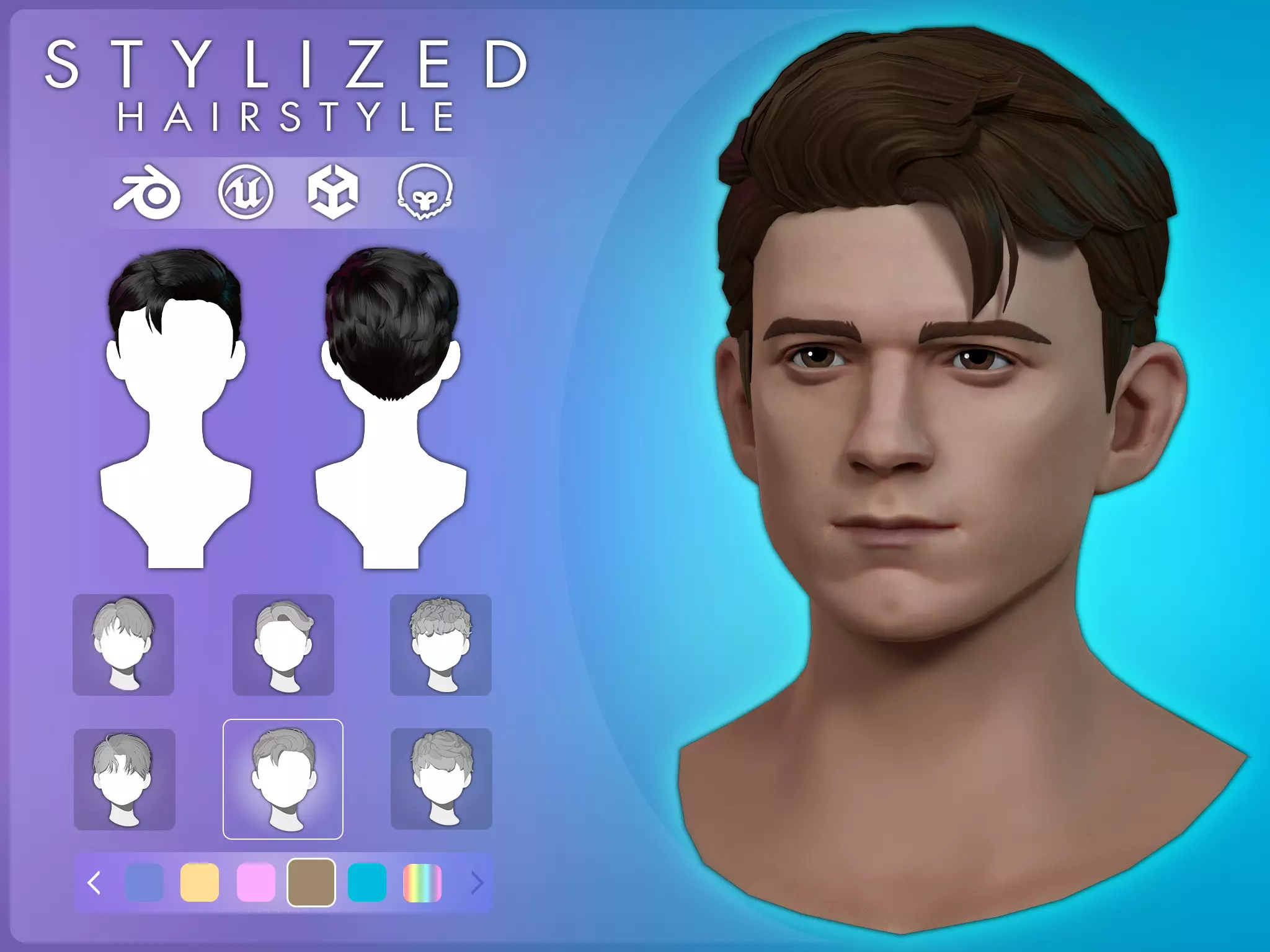 Game Hair - Stylized Male Hairstyle V11 Low-poly 3D model_0