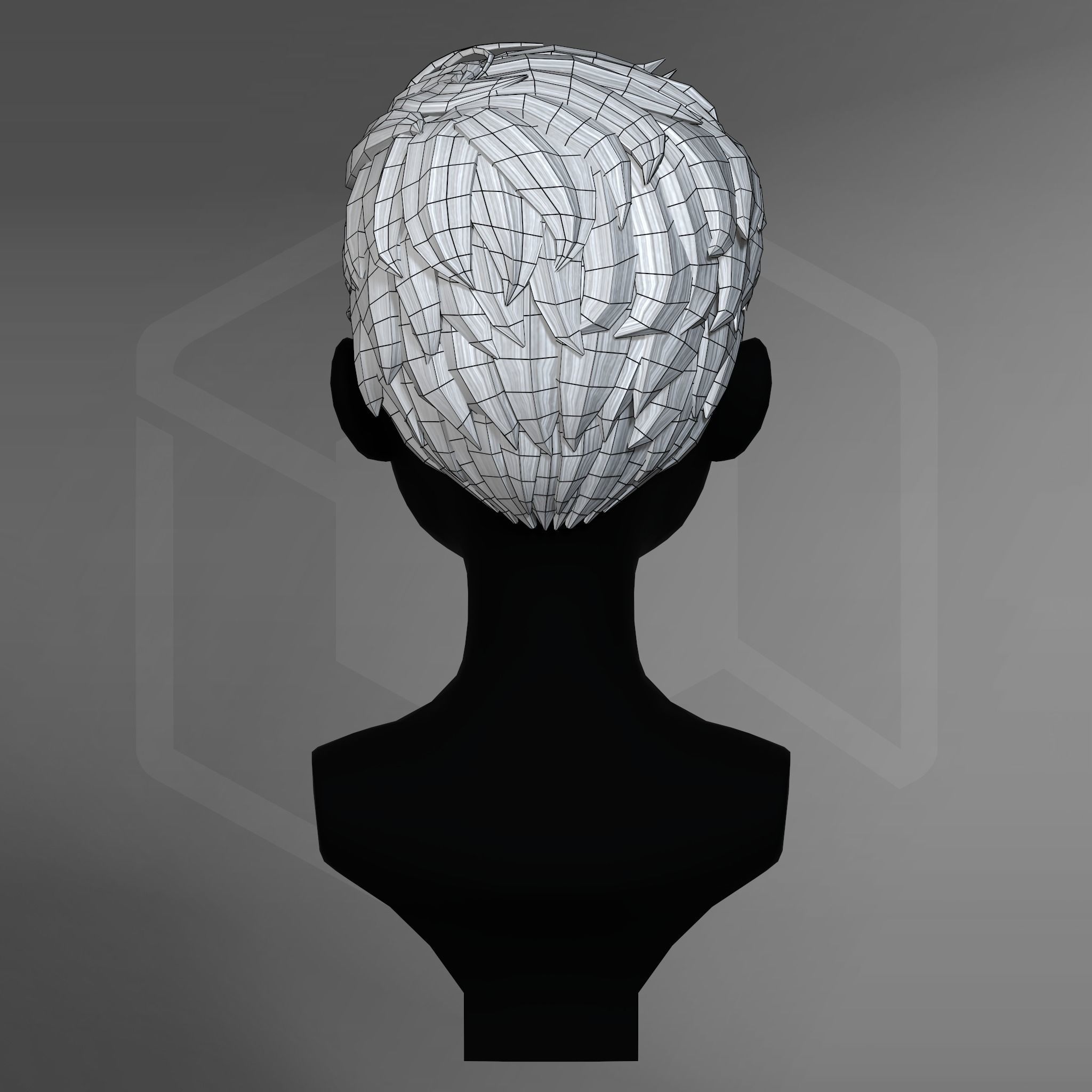 Game Hair - Stylized Male Hairstyle V11 Low-poly 3D model_11