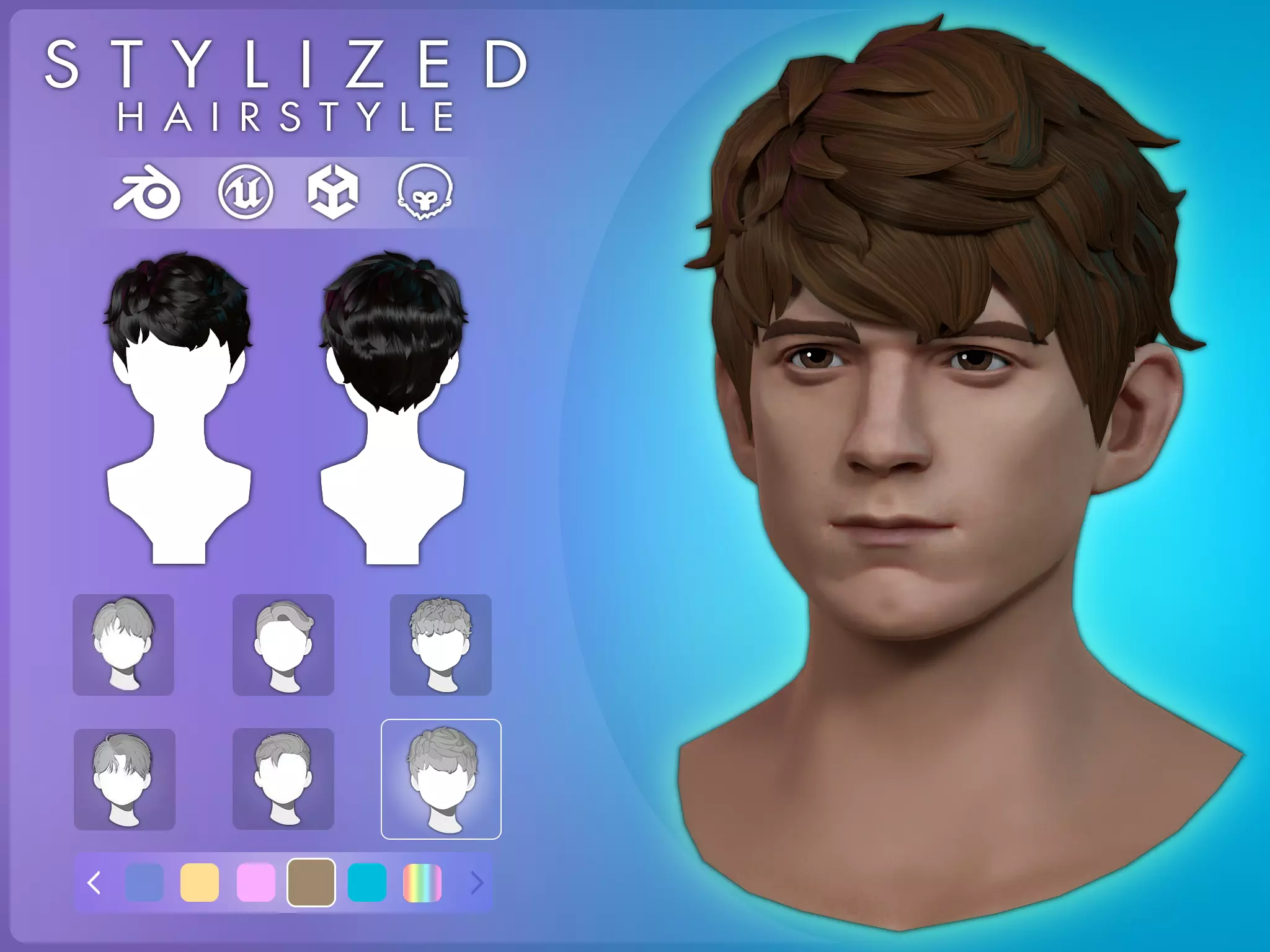 Game Hair - Stylized Male Hairstyle V12 Low-poly 3D model_0