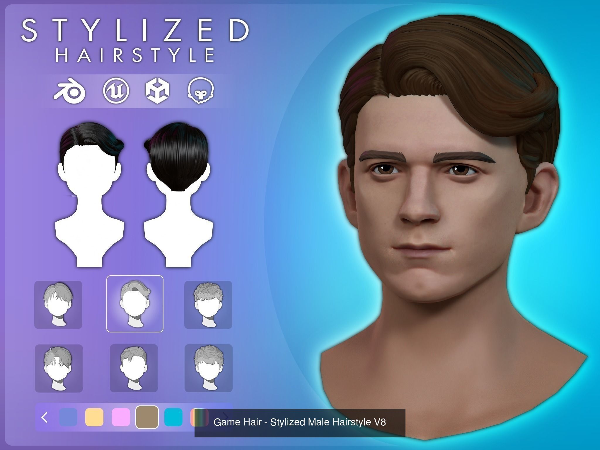6 Stylized Male Hairstyle v2 3D Model Collection_8