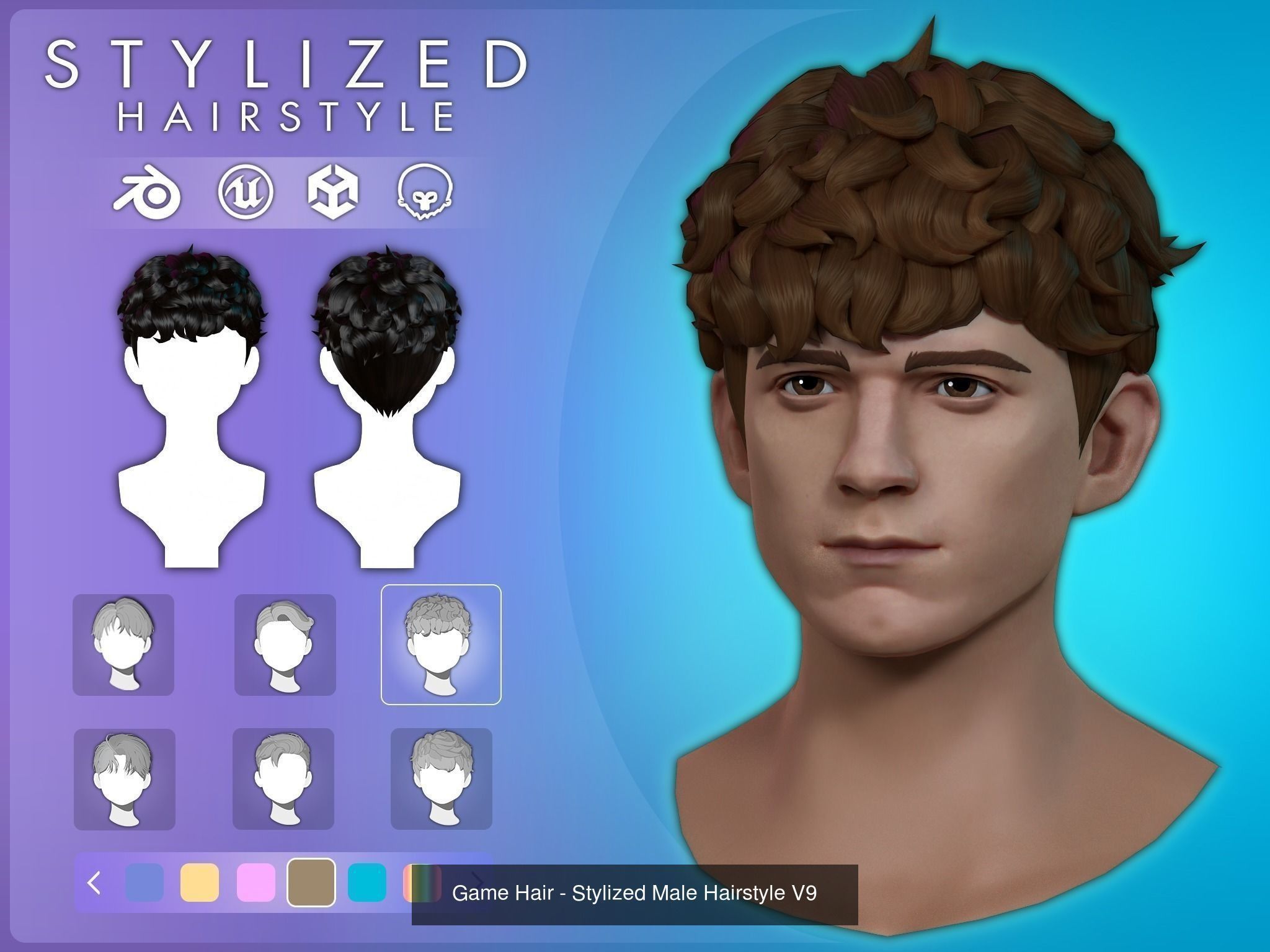 6 Stylized Male Hairstyle v2 3D Model Collection_9