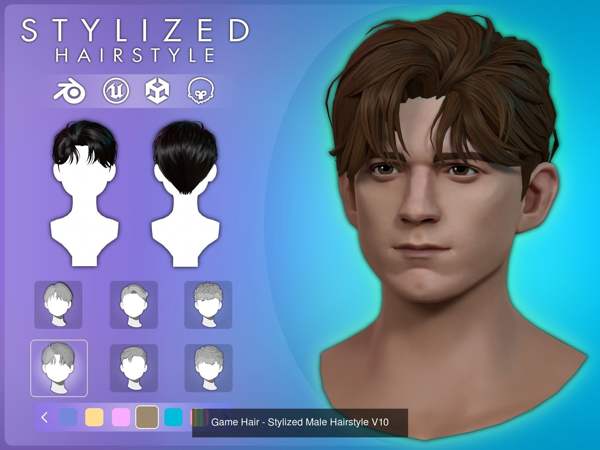 6 Stylized Male Hairstyle v2 3D Model Collection_10