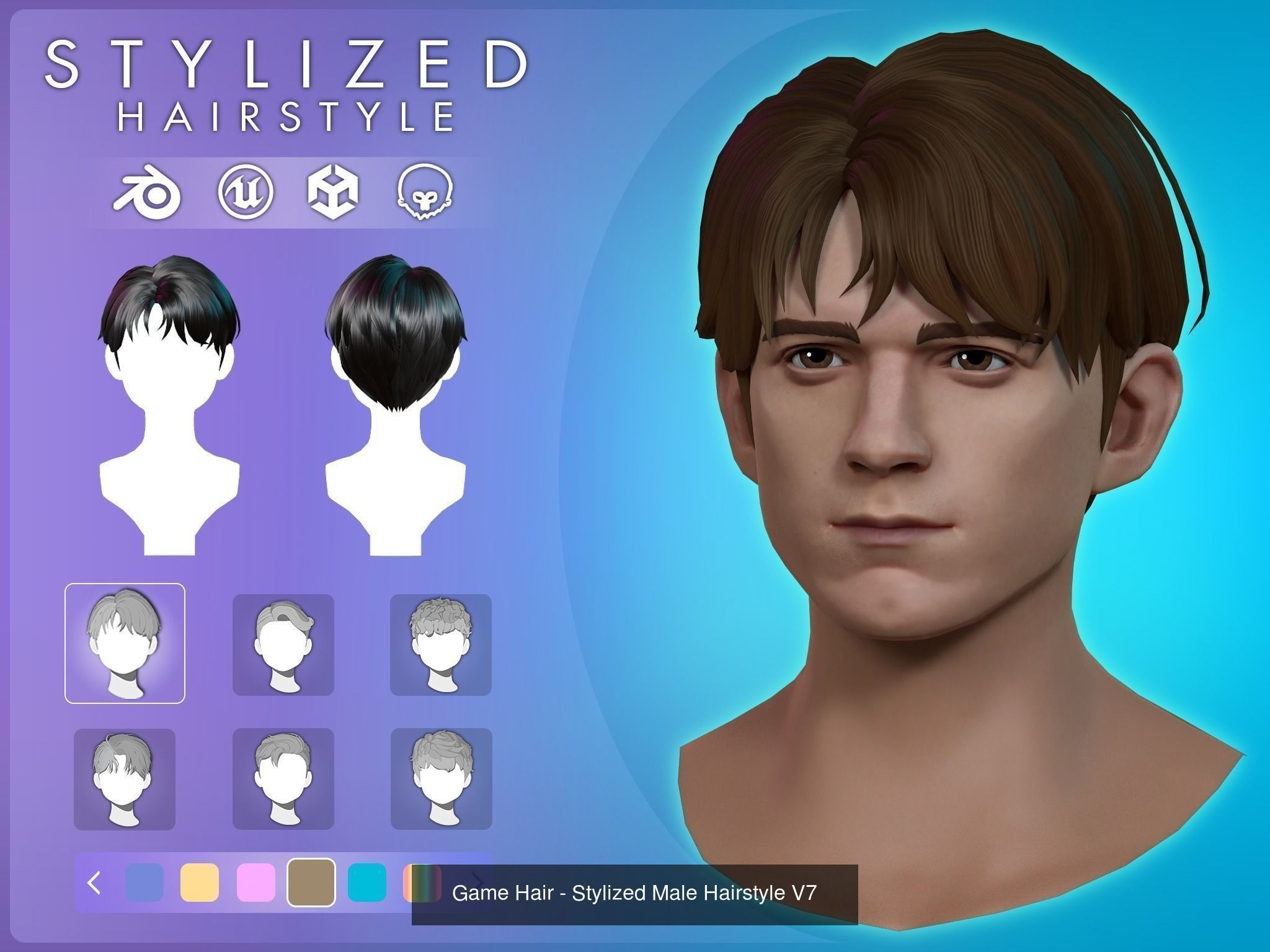 6 Stylized Male Hairstyle v2 3D Model Collection_7