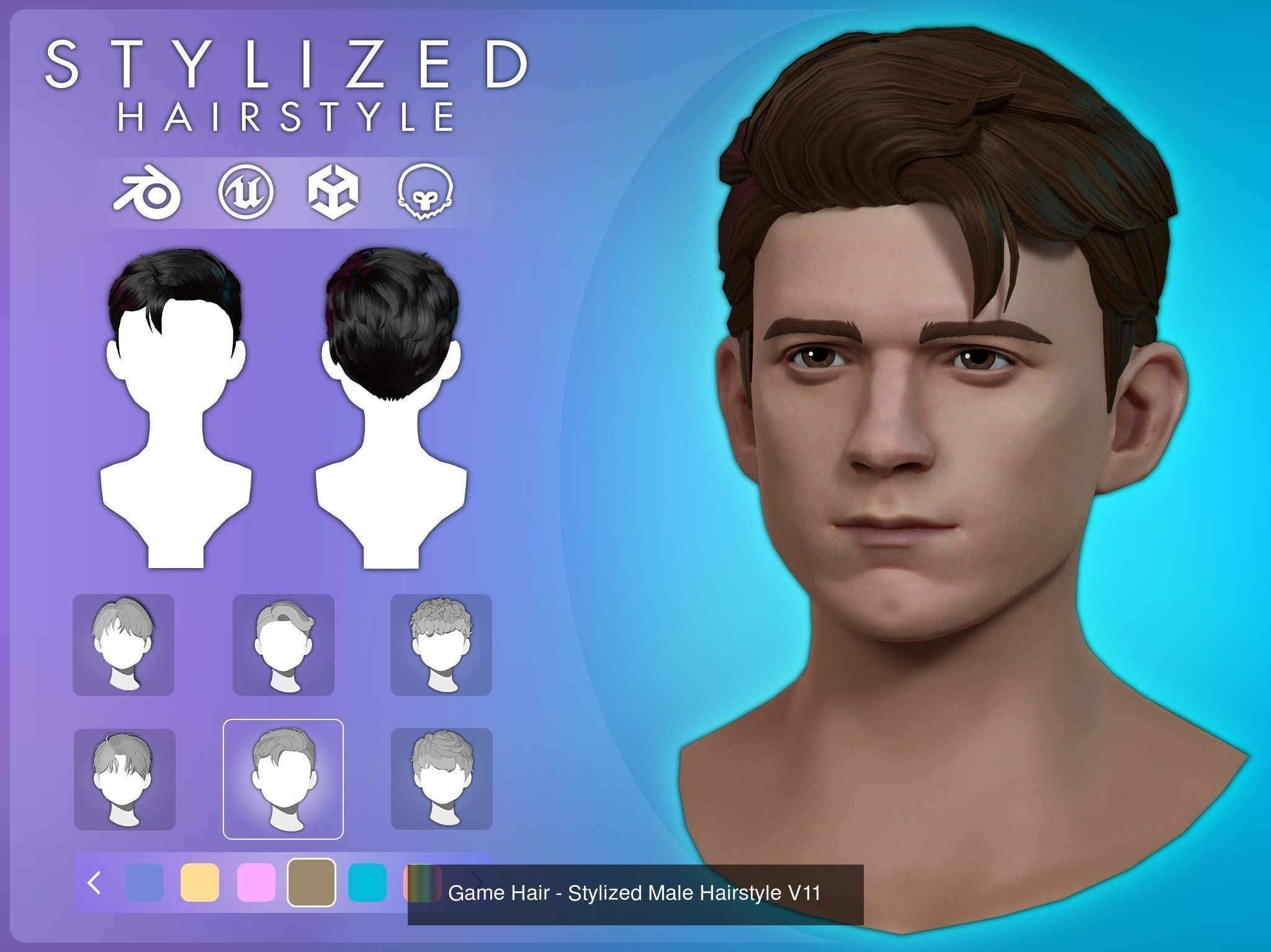 6 Stylized Male Hairstyle v2 3D Model Collection_11
