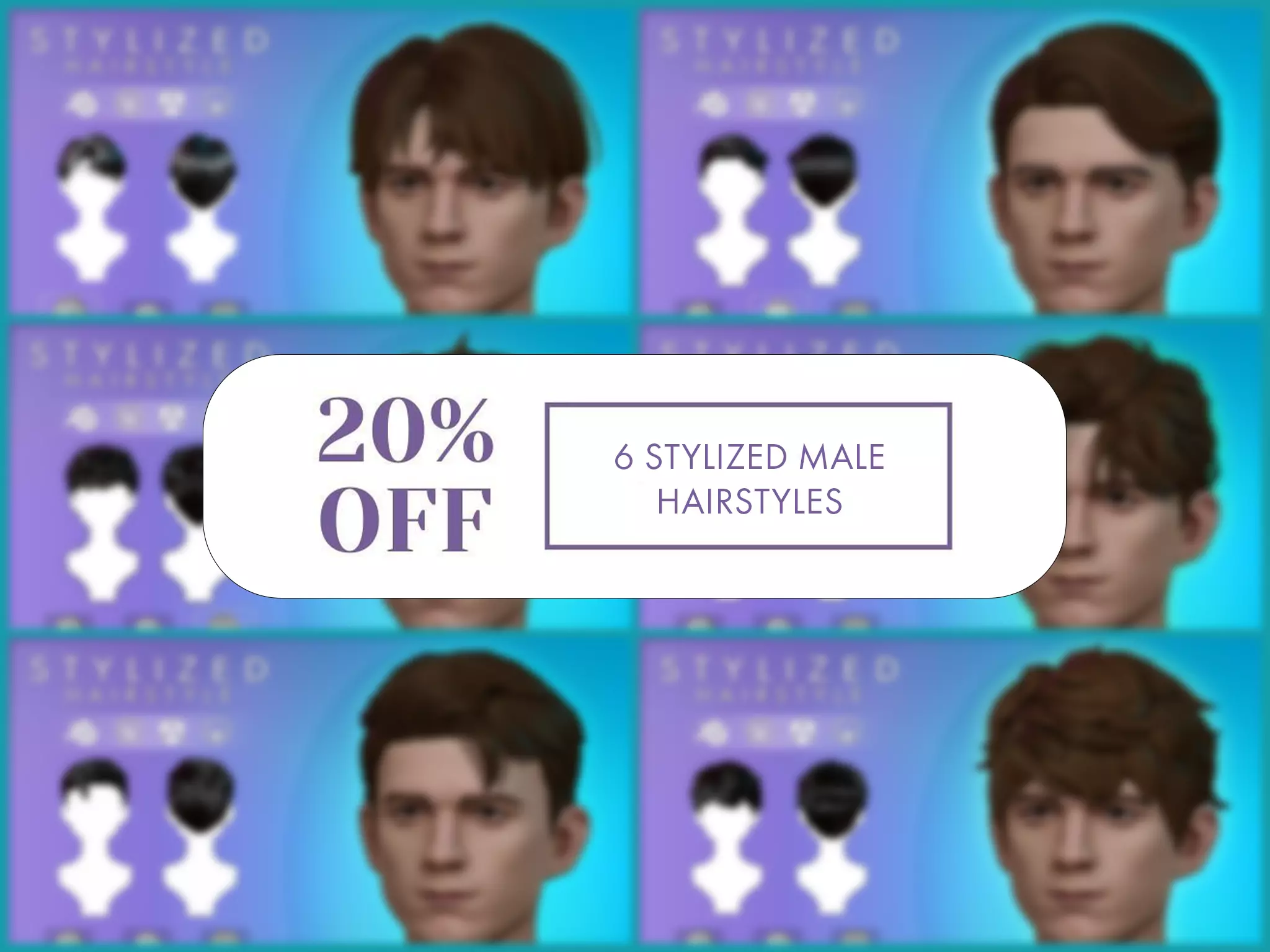 6 Stylized Male Hairstyle v2 3D Model Collection_0