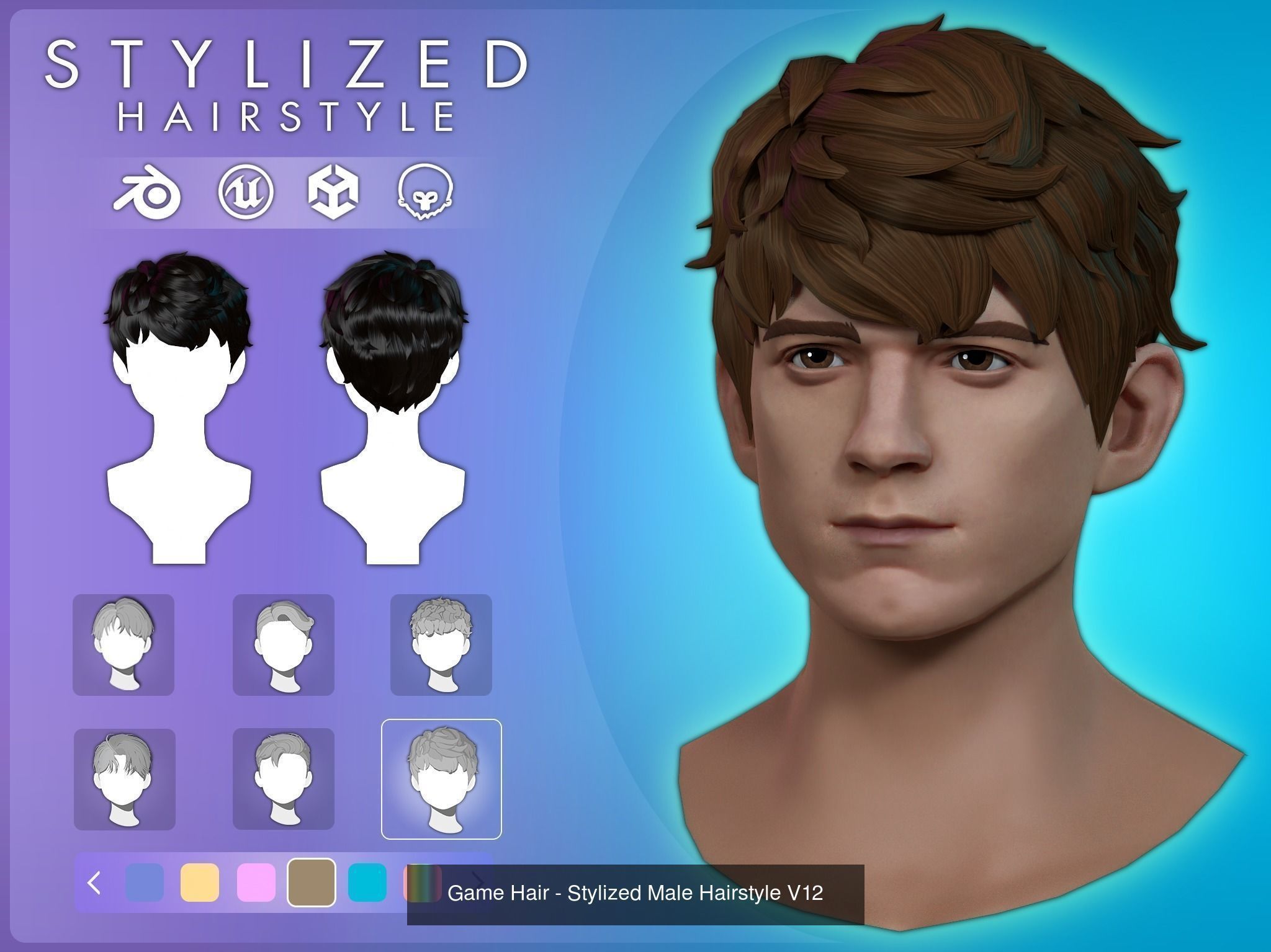6 Stylized Male Hairstyle v2 3D Model Collection_12