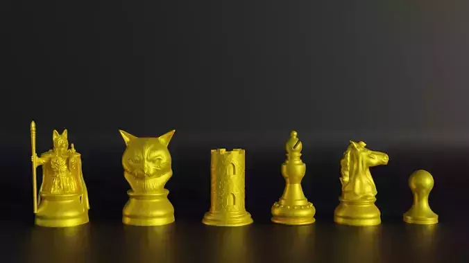 Cat Versus Dog Figure Chess Set -  8 Different Pieces 3D print model
