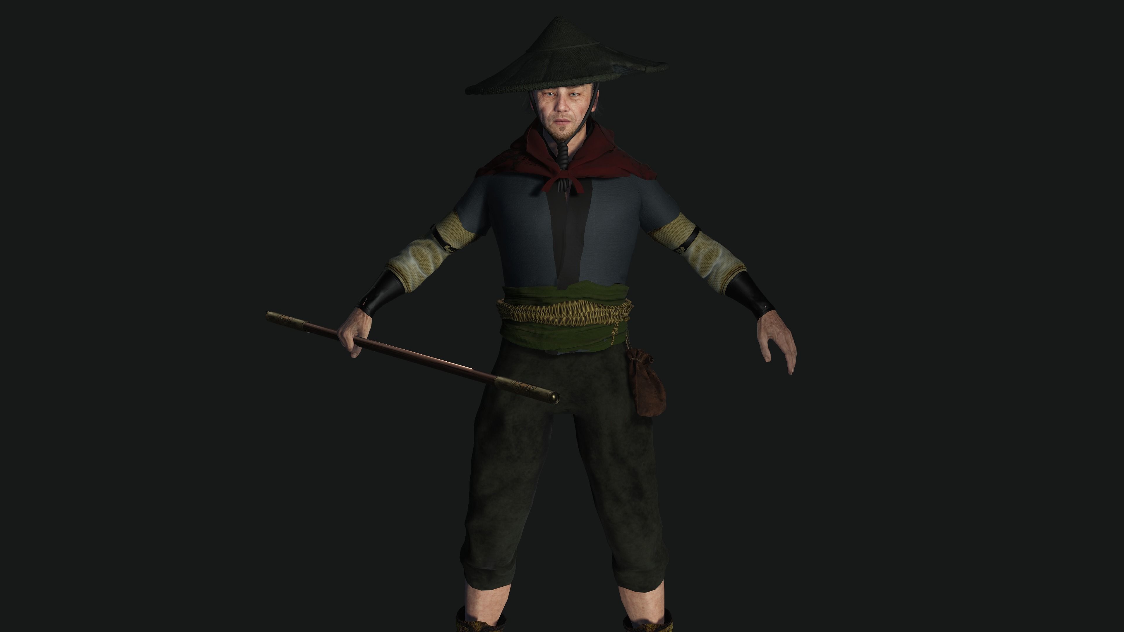 3D REALISTIC MALE CHARACTER - OLD JAPANESE KNIGHT 01 - Asian Low-poly 3D model_2