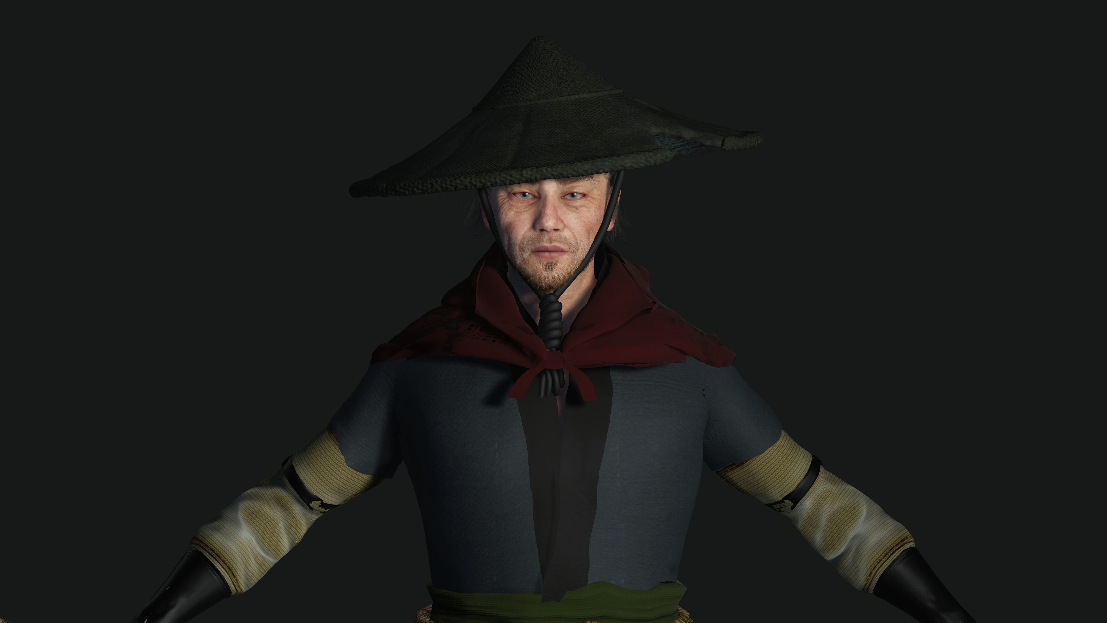 3D REALISTIC MALE CHARACTER - OLD JAPANESE KNIGHT 01 - Asian Low-poly 3D model_4