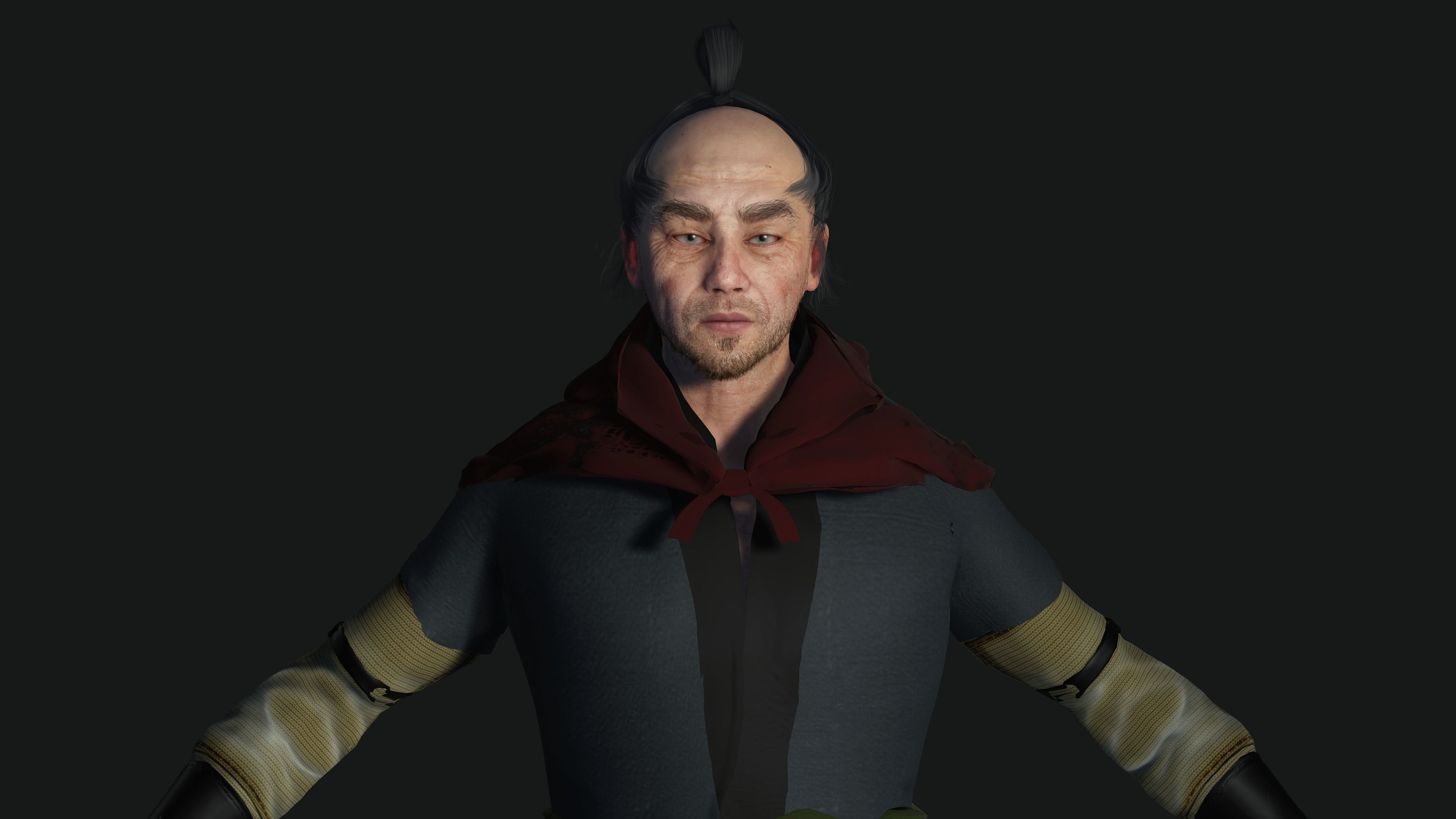 3D REALISTIC MALE CHARACTER - OLD JAPANESE KNIGHT 01 - Asian Low-poly 3D model_5