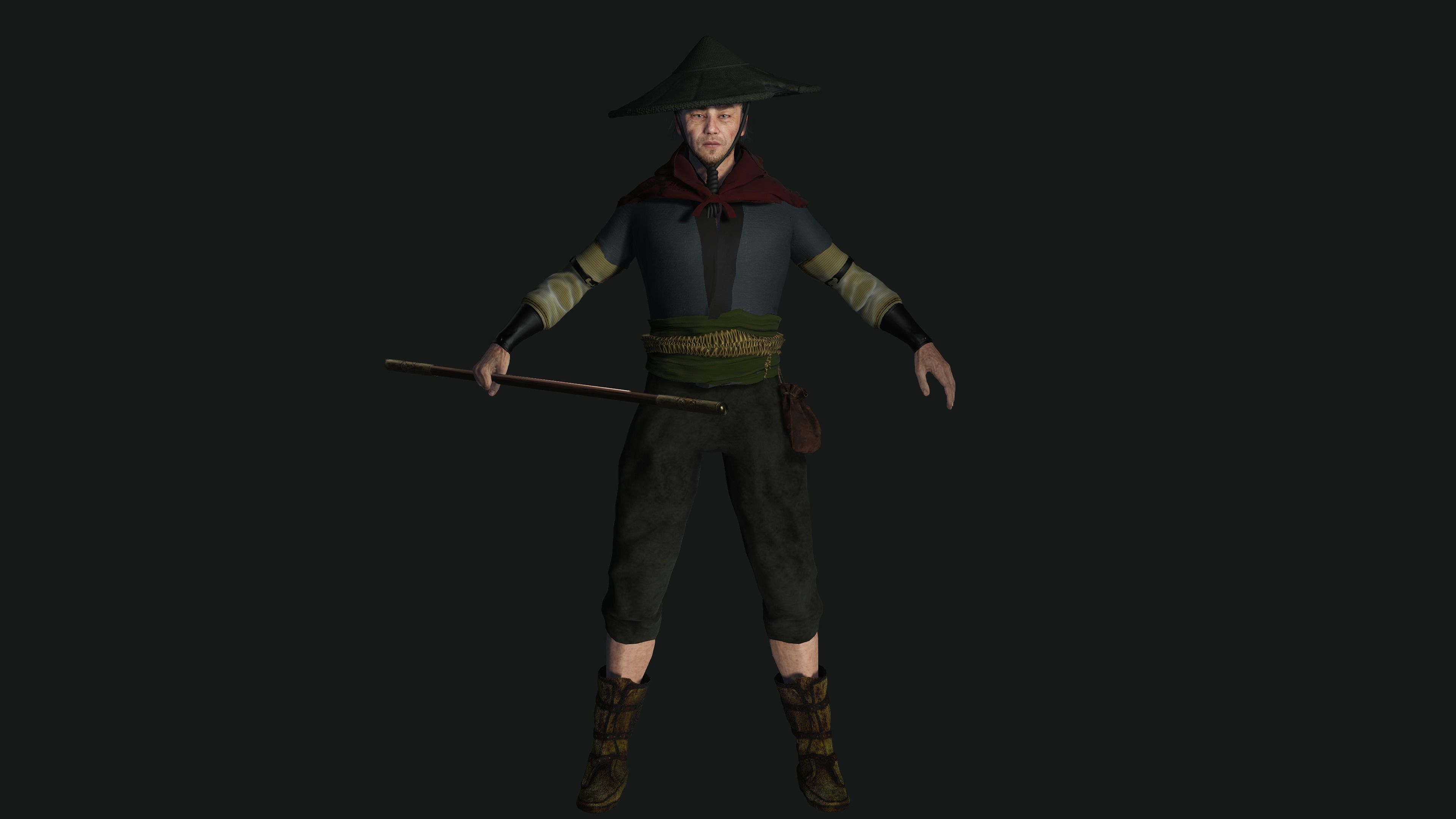 3D REALISTIC MALE CHARACTER - OLD JAPANESE KNIGHT 01 - Asian Low-poly 3D model_6