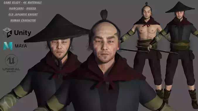 3D REALISTIC MALE CHARACTER - OLD JAPANESE KNIGHT 01 - Asian Low-poly 3D model