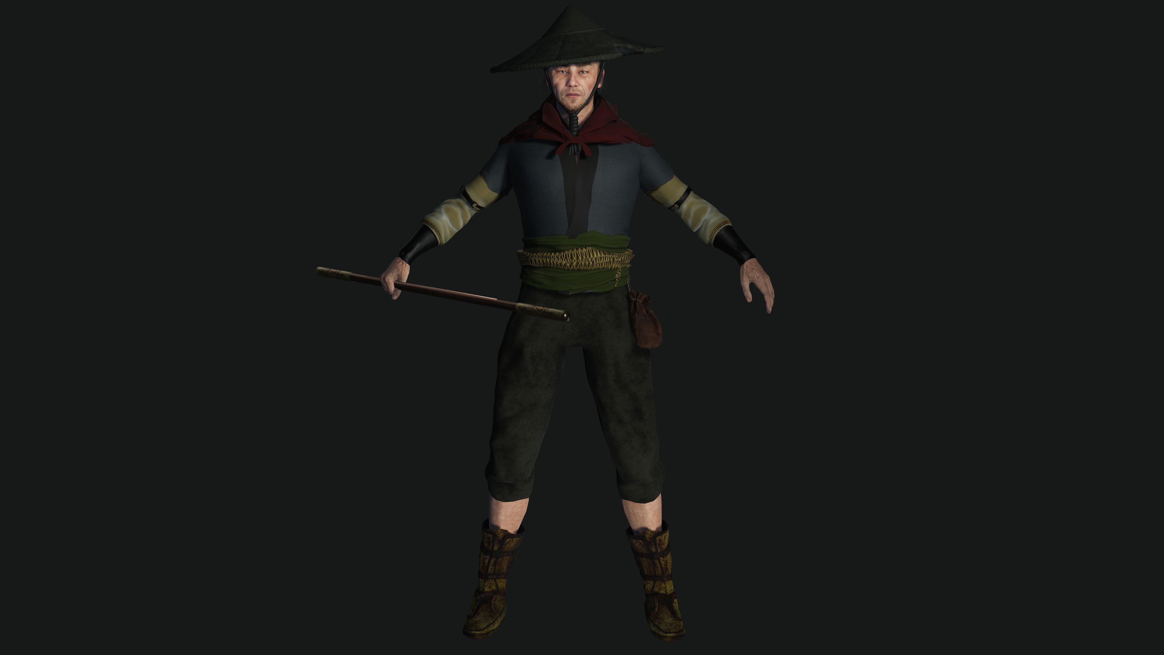 3D REALISTIC MALE CHARACTER - OLD JAPANESE KNIGHT 01 - Asian Low-poly 3D model_1