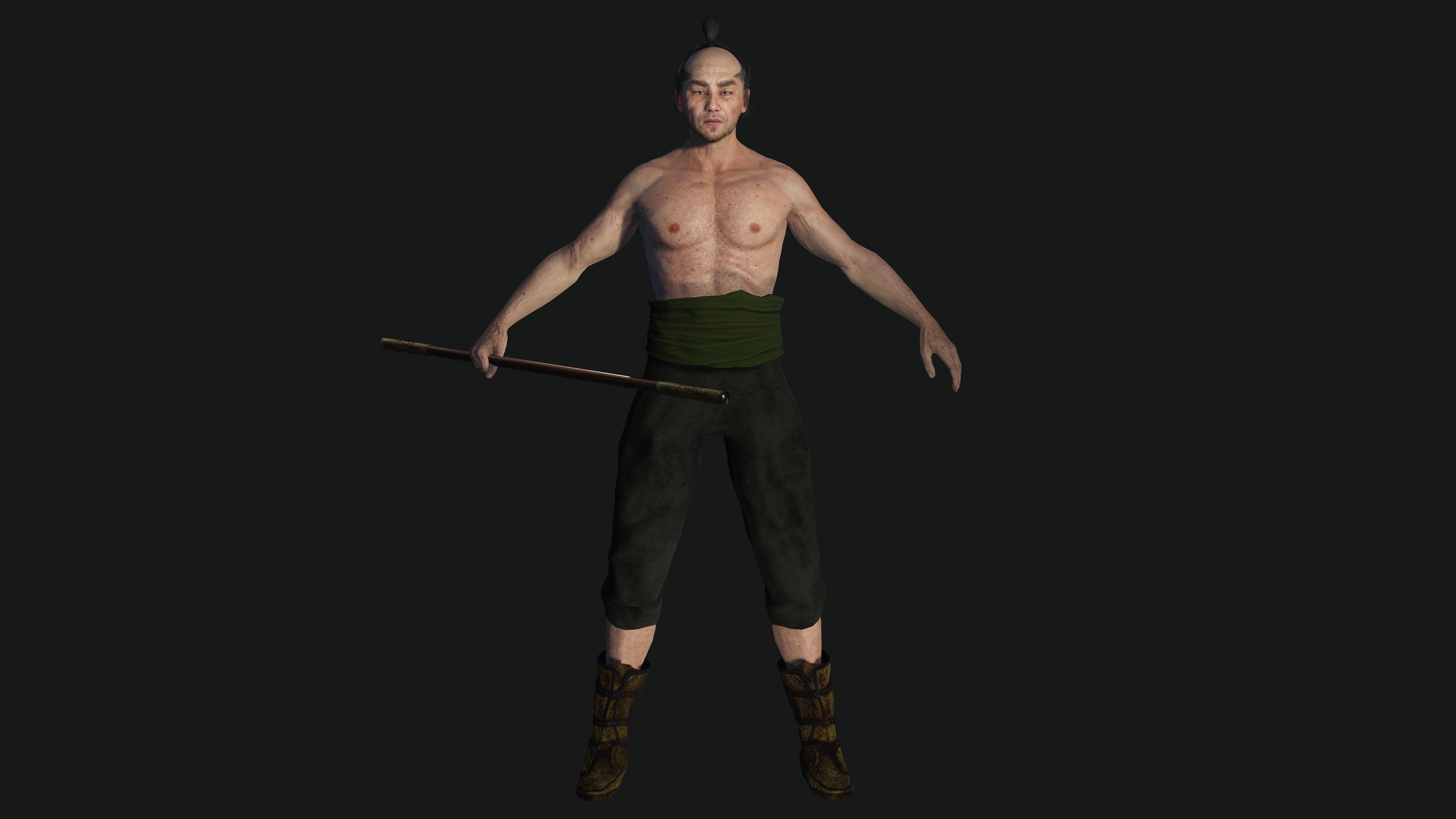 3D REALISTIC MALE CHARACTER - OLD JAPANESE KNIGHT 01 - Asian Low-poly 3D model_14