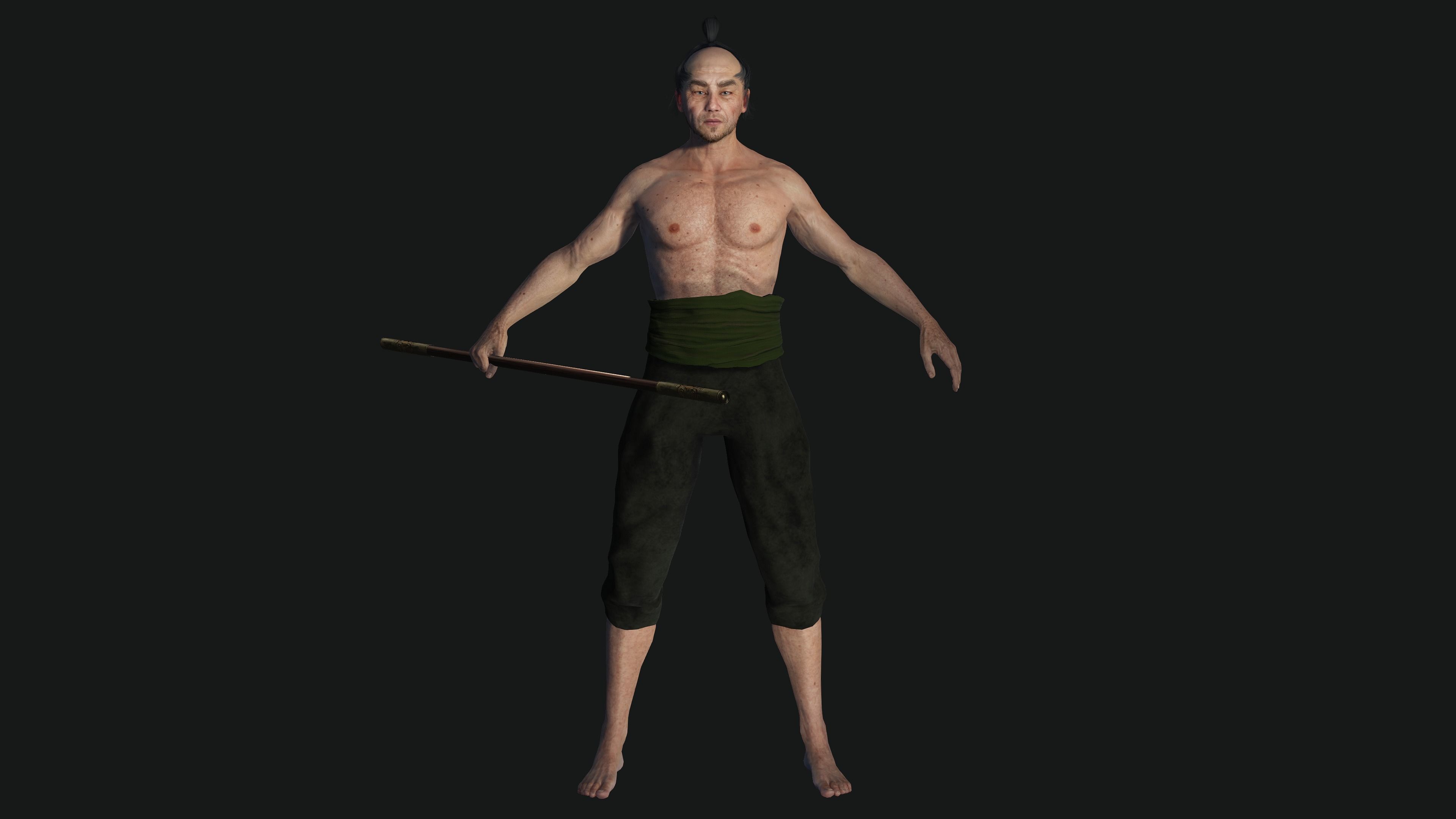 3D REALISTIC MALE CHARACTER - OLD JAPANESE KNIGHT 01 - Asian Low-poly 3D model_15