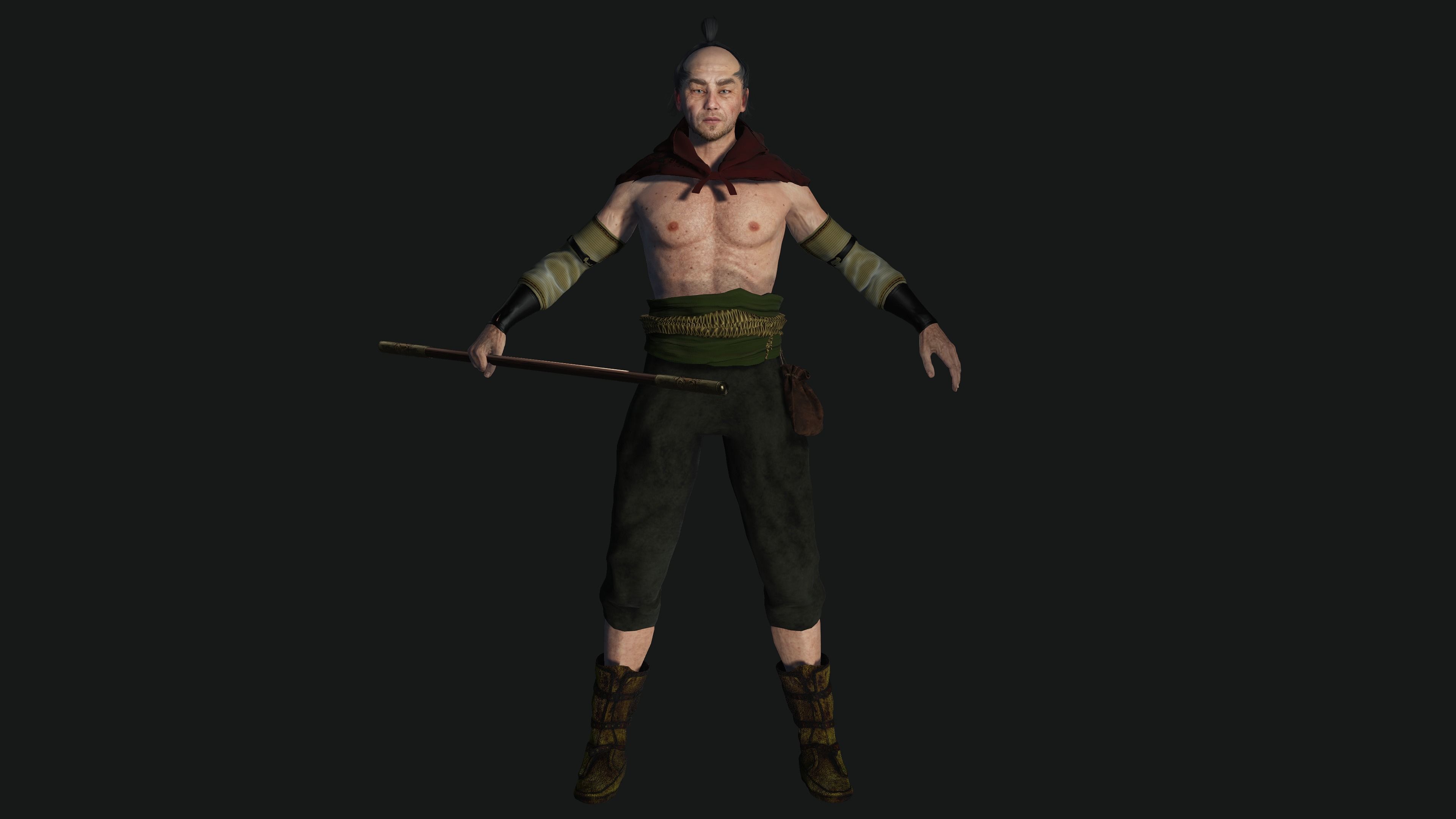 3D REALISTIC MALE CHARACTER - OLD JAPANESE KNIGHT 01 - Asian Low-poly 3D model_8