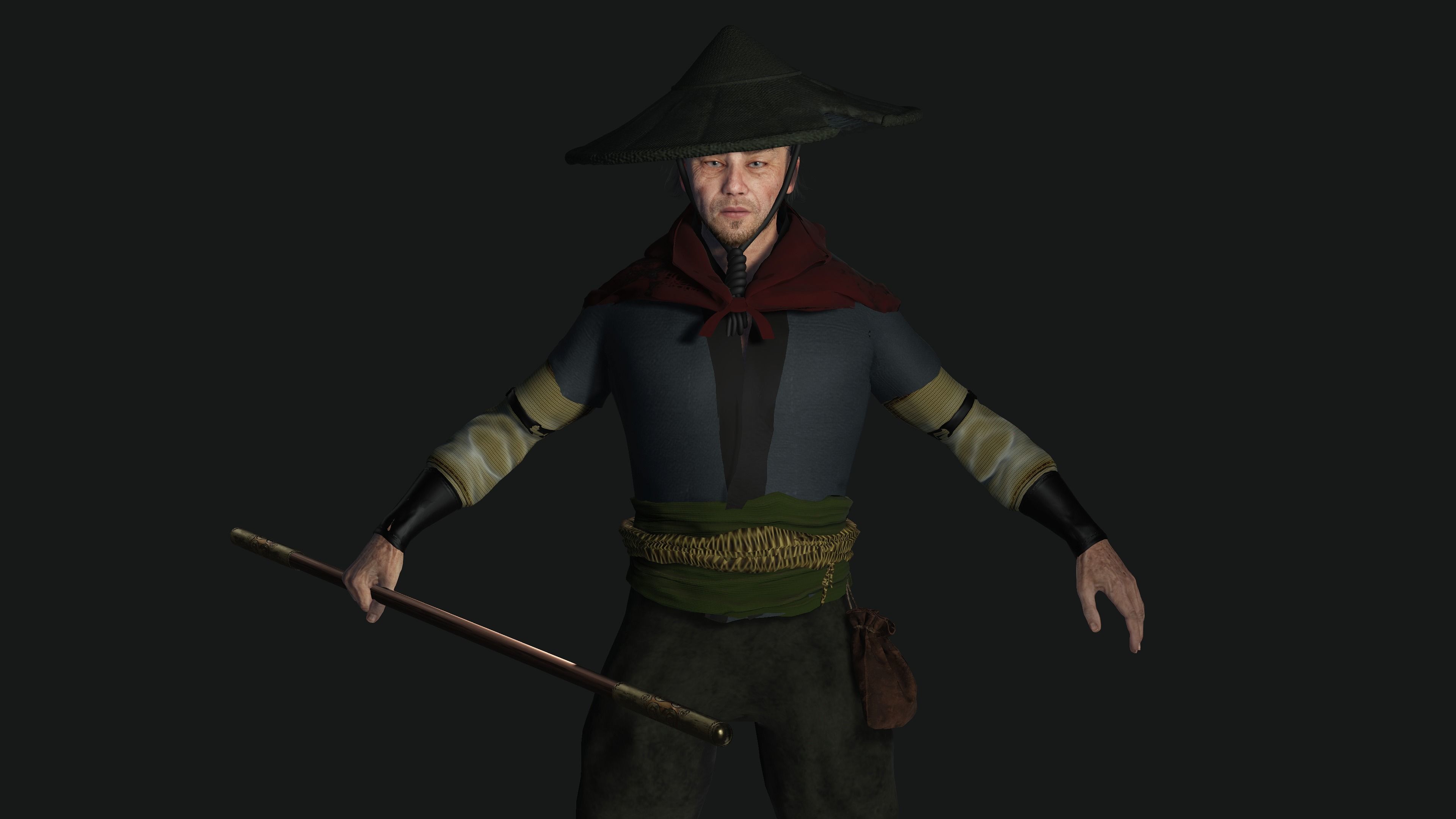 3D REALISTIC MALE CHARACTER - OLD JAPANESE KNIGHT 01 - Asian Low-poly 3D model_3