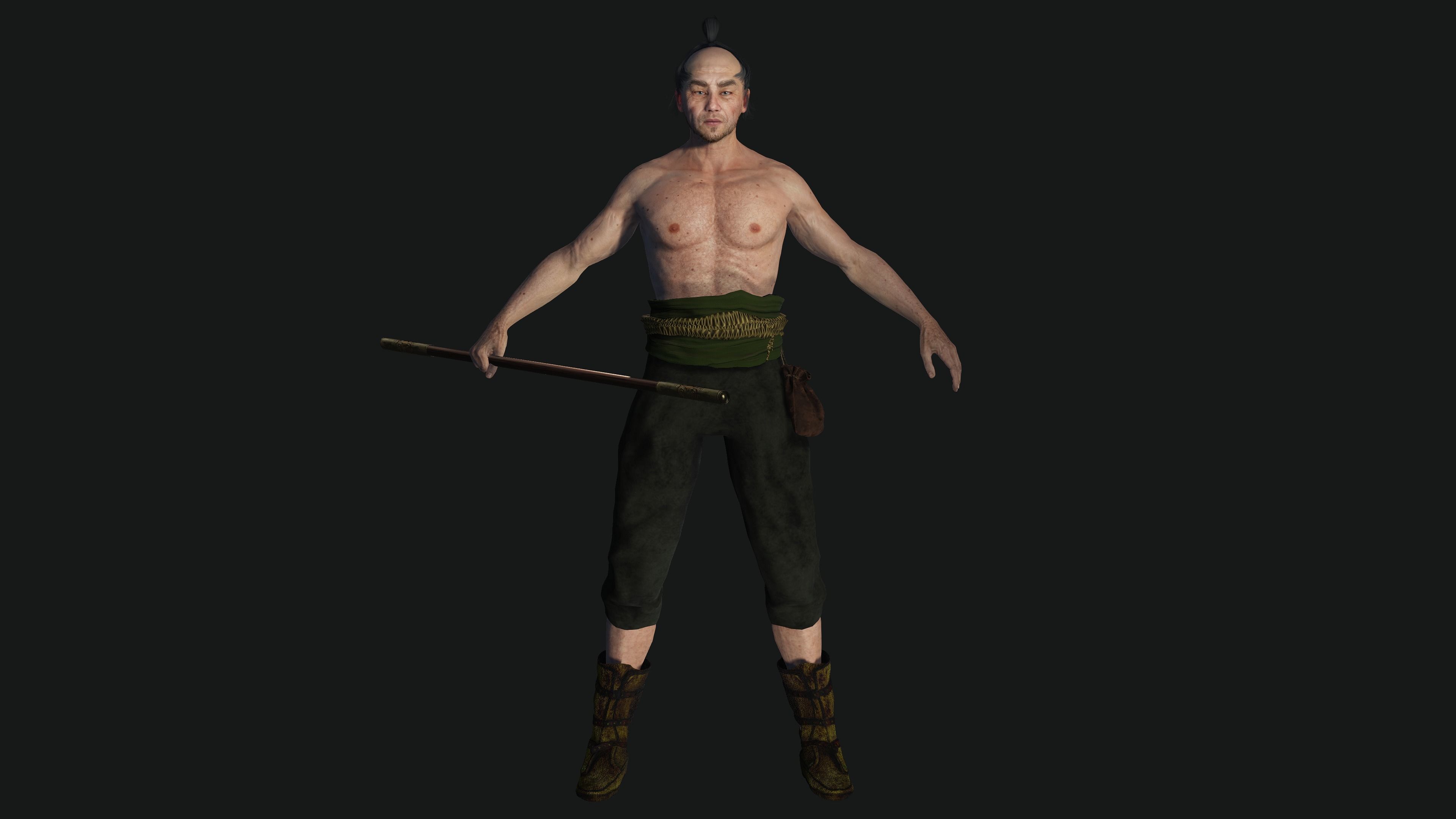 3D REALISTIC MALE CHARACTER - OLD JAPANESE KNIGHT 01 - Asian Low-poly 3D model_12