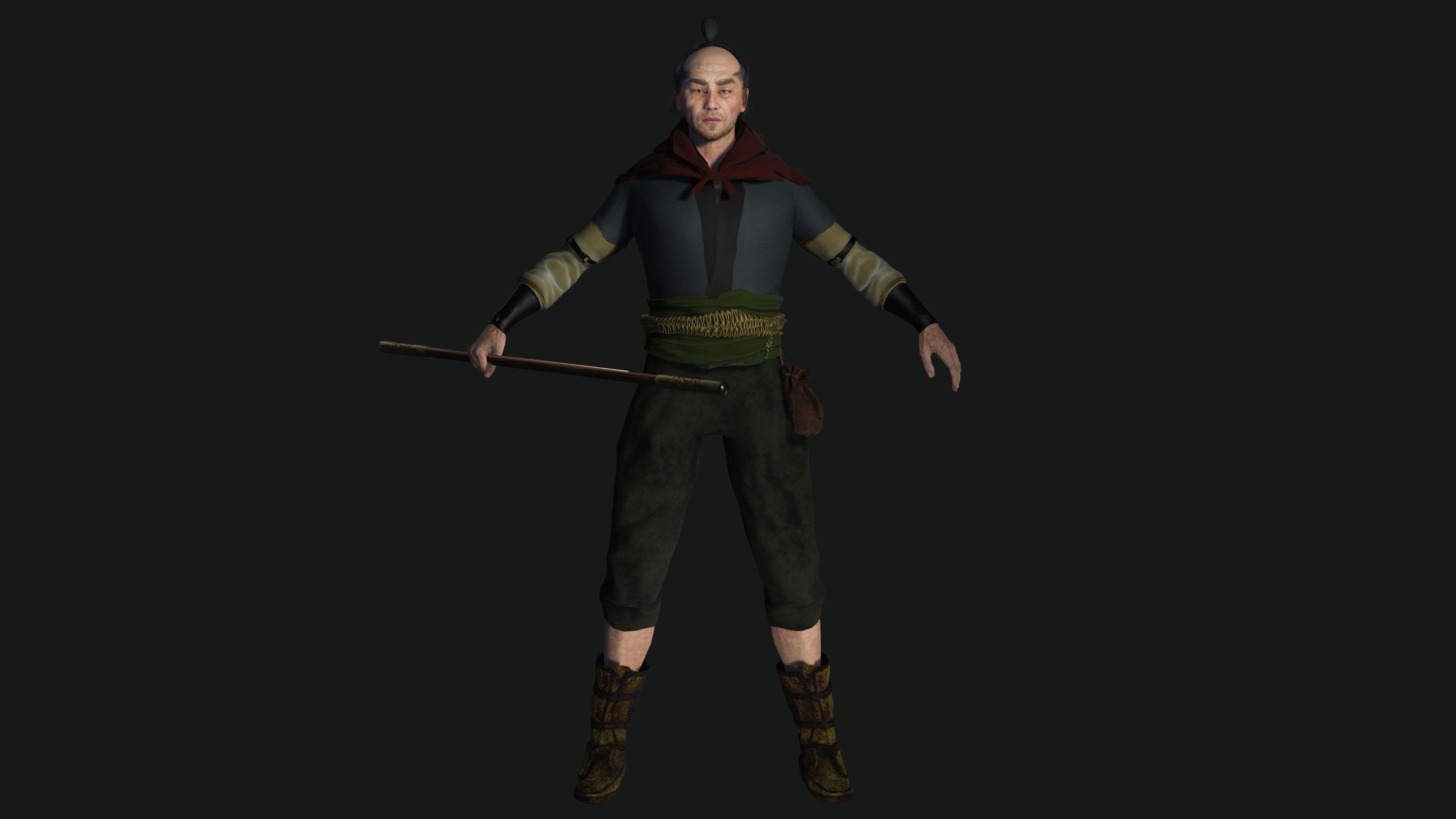 3D REALISTIC MALE CHARACTER - OLD JAPANESE KNIGHT 01 - Asian Low-poly 3D model_7