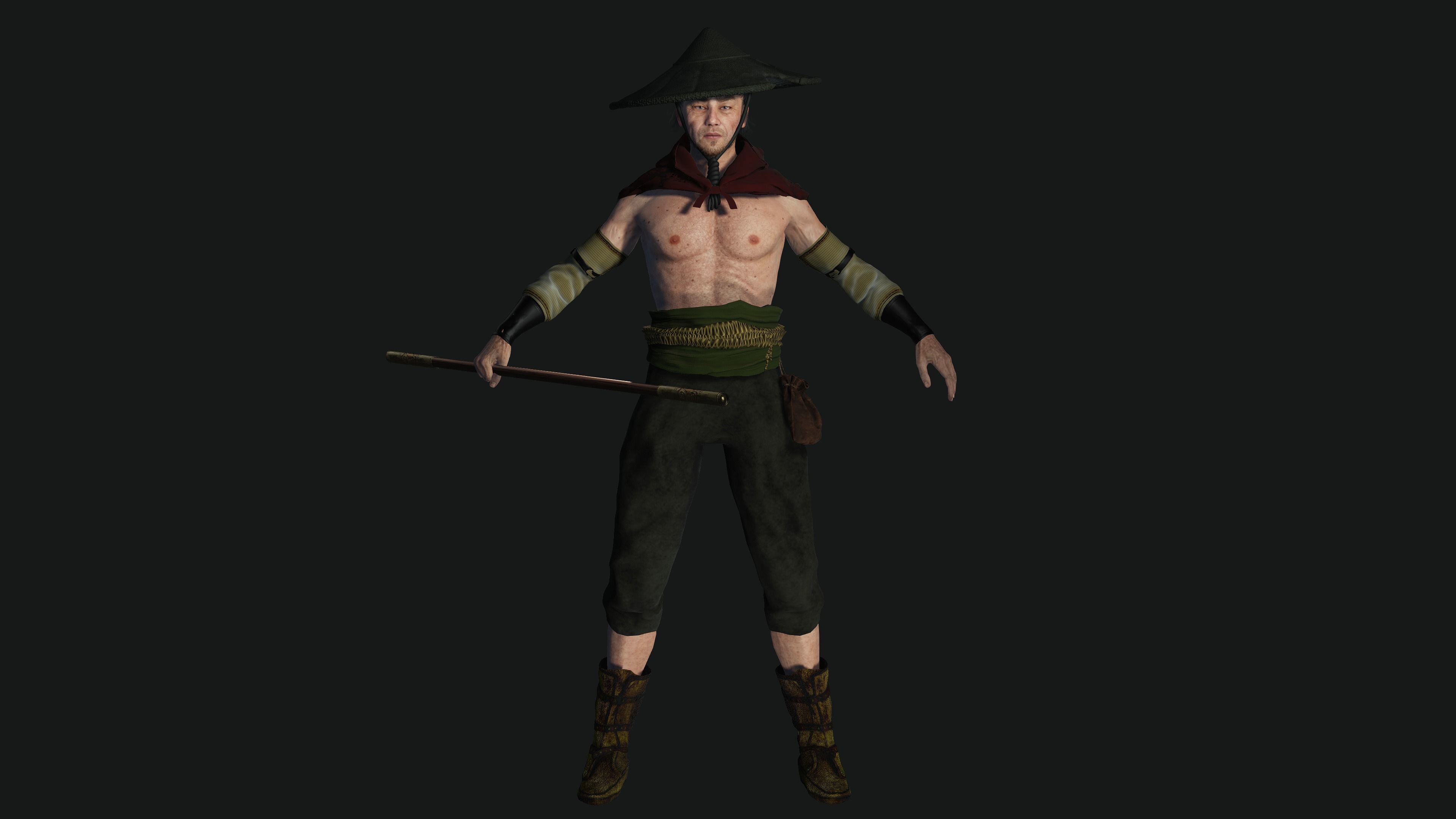 3D REALISTIC MALE CHARACTER - OLD JAPANESE KNIGHT 01 - Asian Low-poly 3D model_9