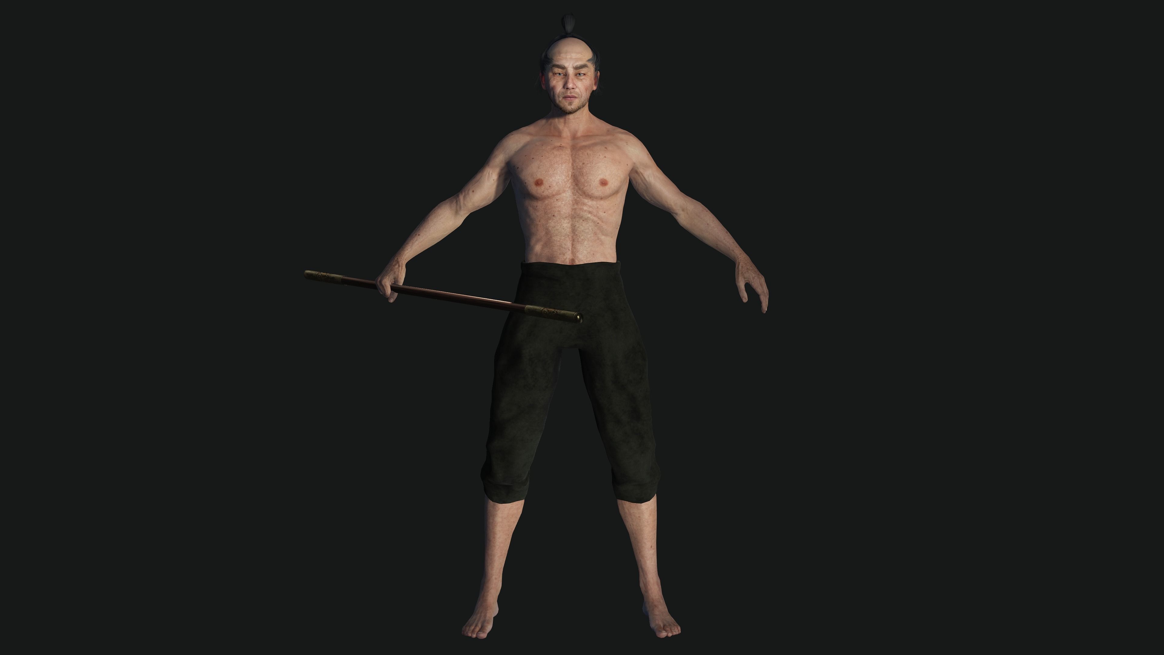 3D REALISTIC MALE CHARACTER - OLD JAPANESE KNIGHT 01 - Asian Low-poly 3D model_16