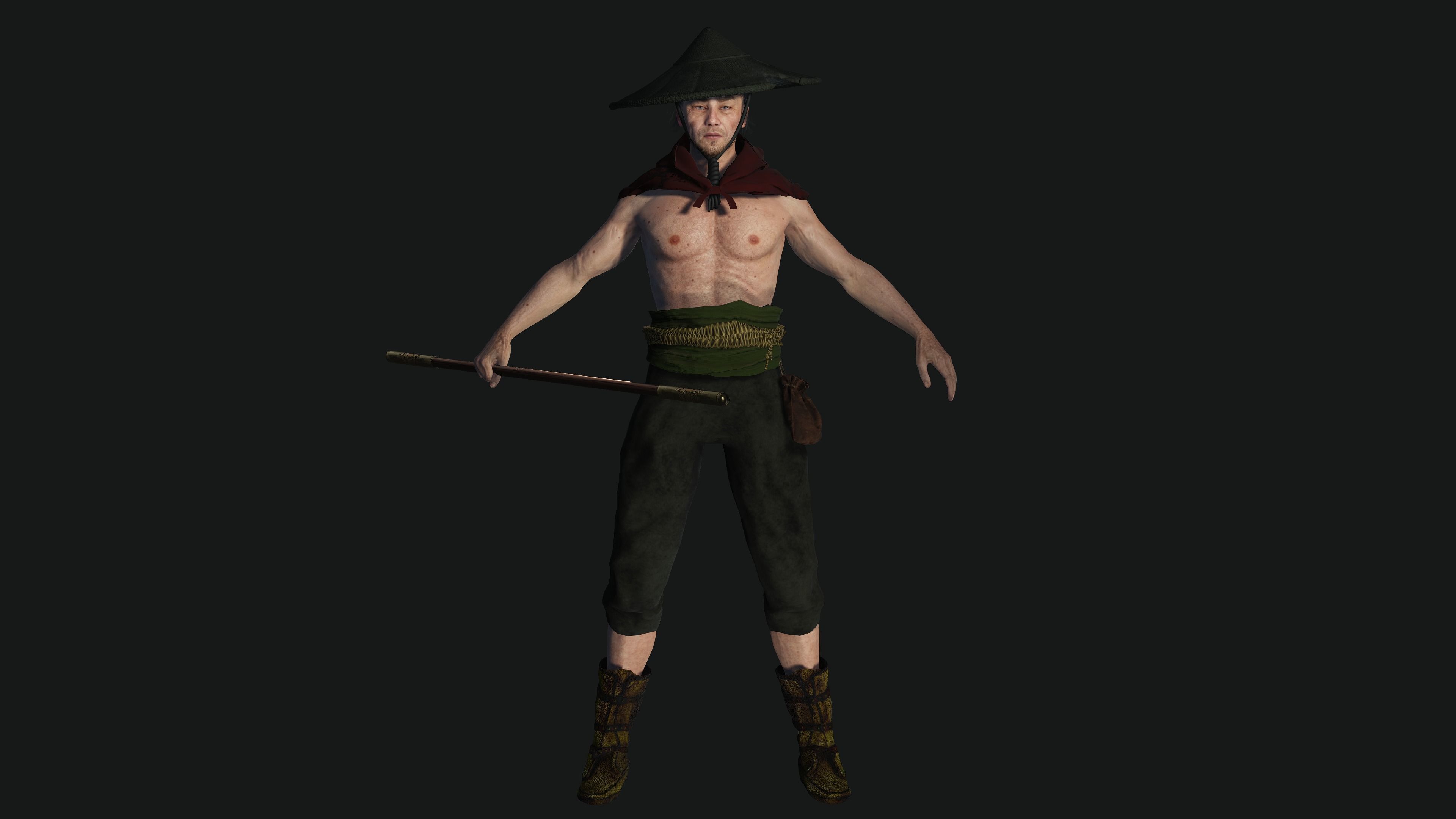 3D REALISTIC MALE CHARACTER - OLD JAPANESE KNIGHT 01 - Asian Low-poly 3D model_10