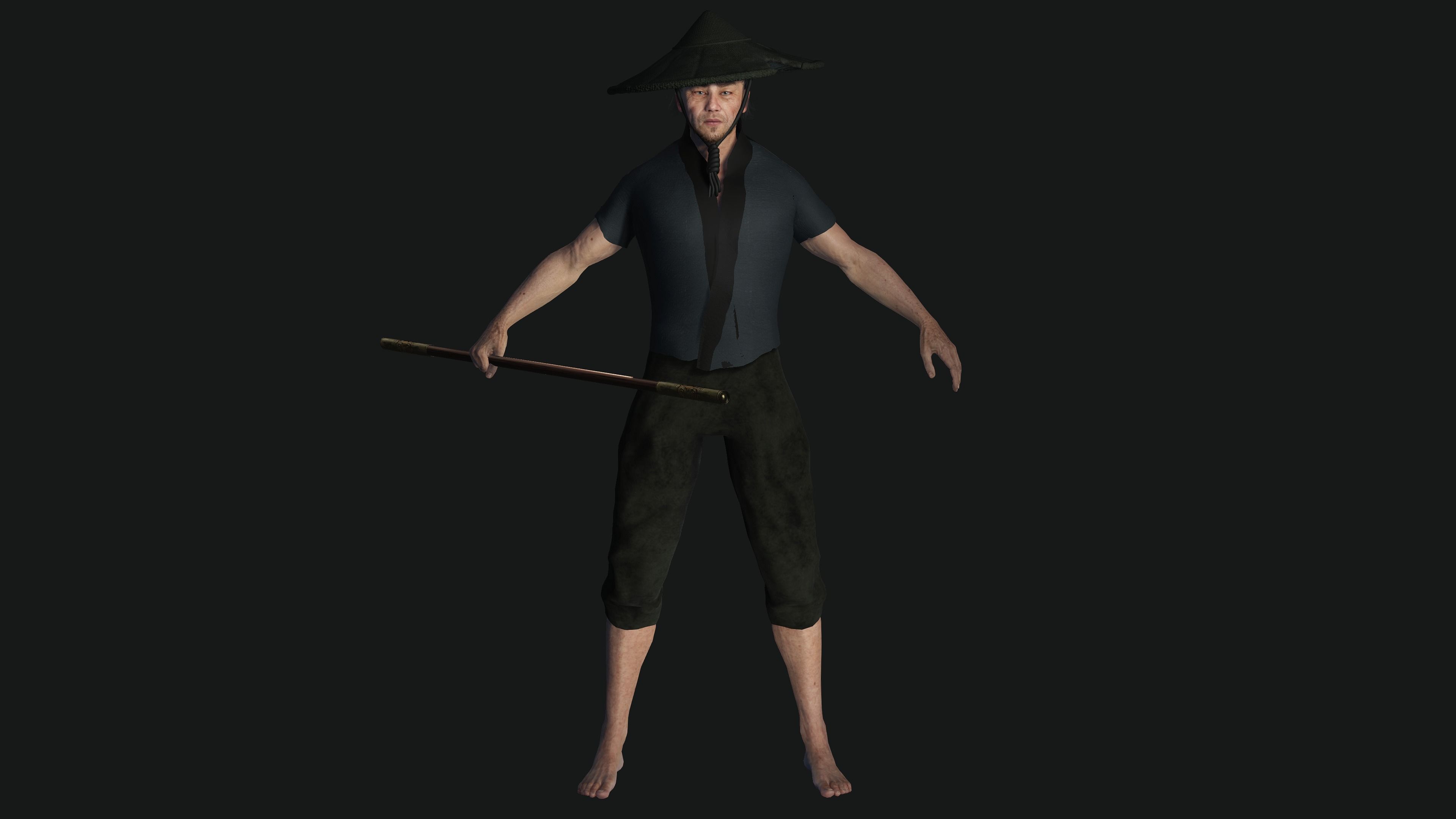3D REALISTIC MALE CHARACTER - OLD JAPANESE KNIGHT 01 - Asian Low-poly 3D model_17