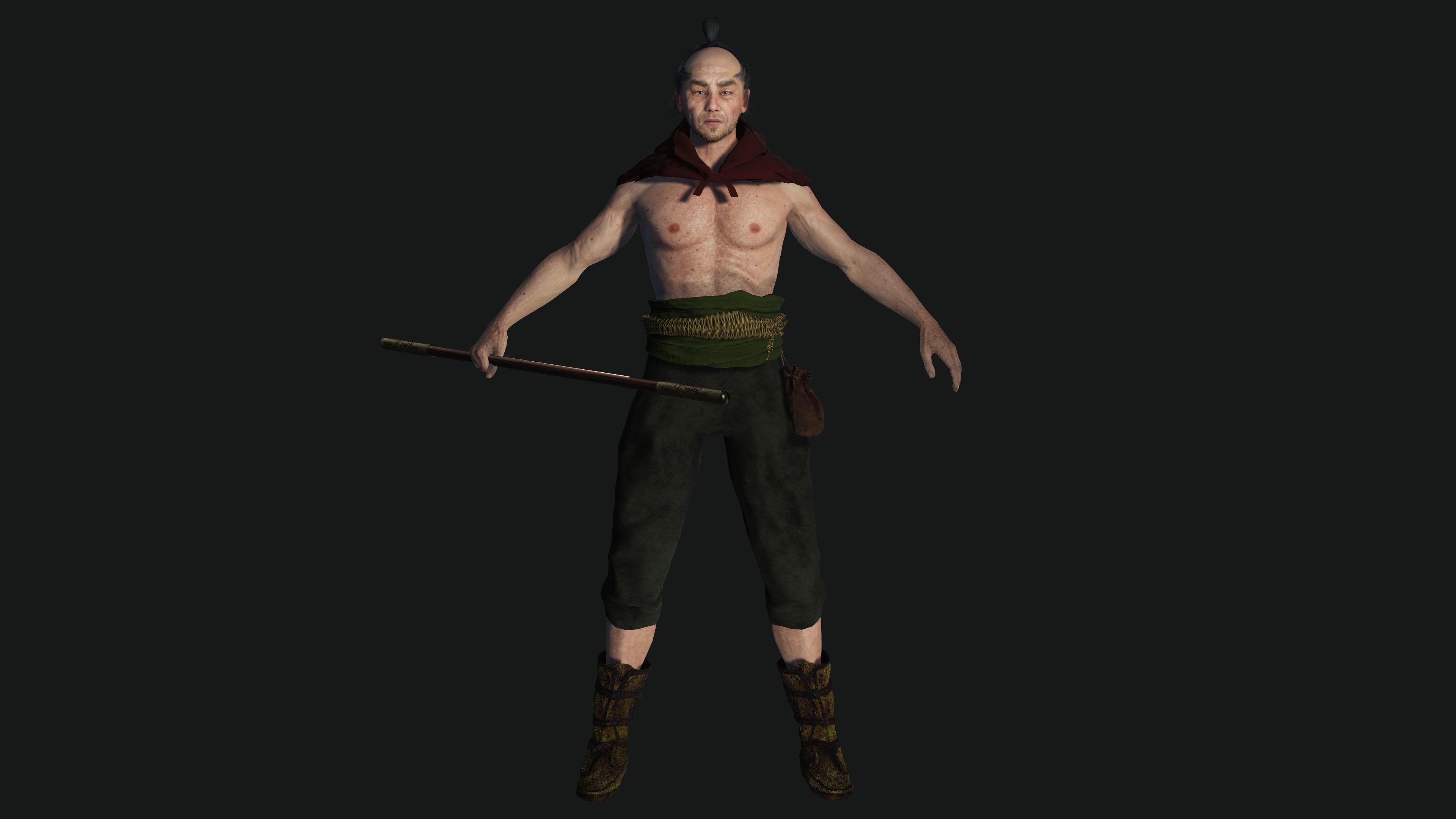 3D REALISTIC MALE CHARACTER - OLD JAPANESE KNIGHT 01 - Asian Low-poly 3D model_11