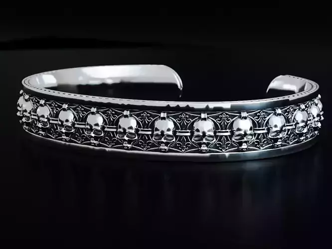 Mens bracelet in silver with skulls 778 3D print model