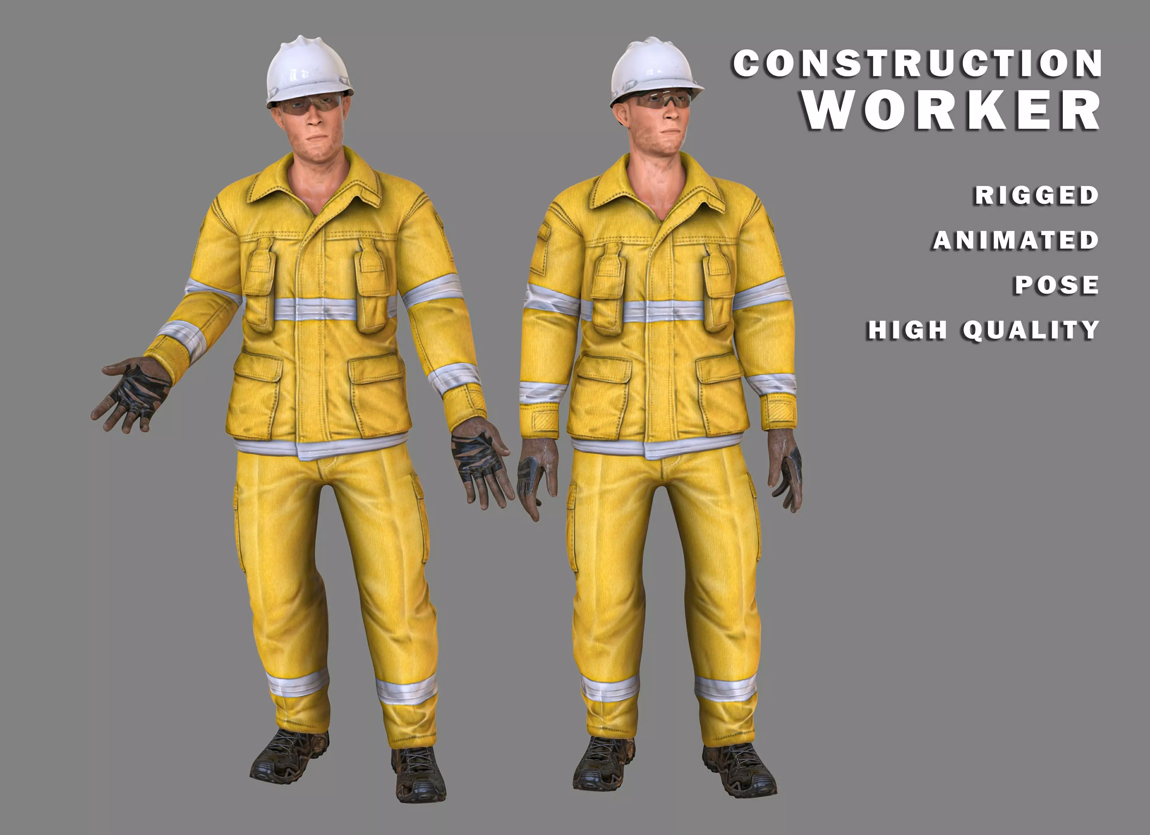 Construction Worker Character RIGGED ANIMATED Low-poly 3D model_0