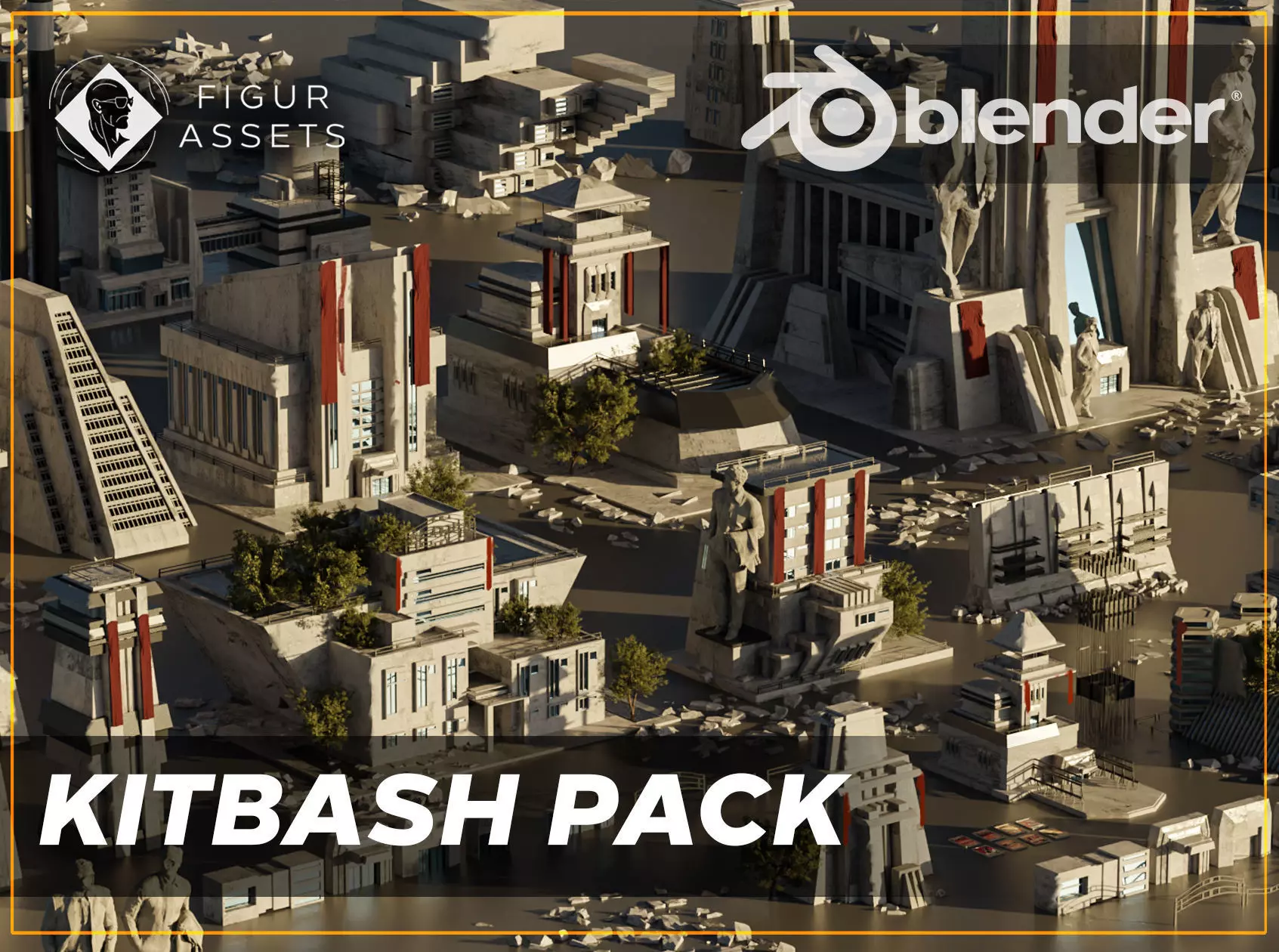 Destopian city - Brutalism - Kitbash Asset Pack Low-poly 3D model_0