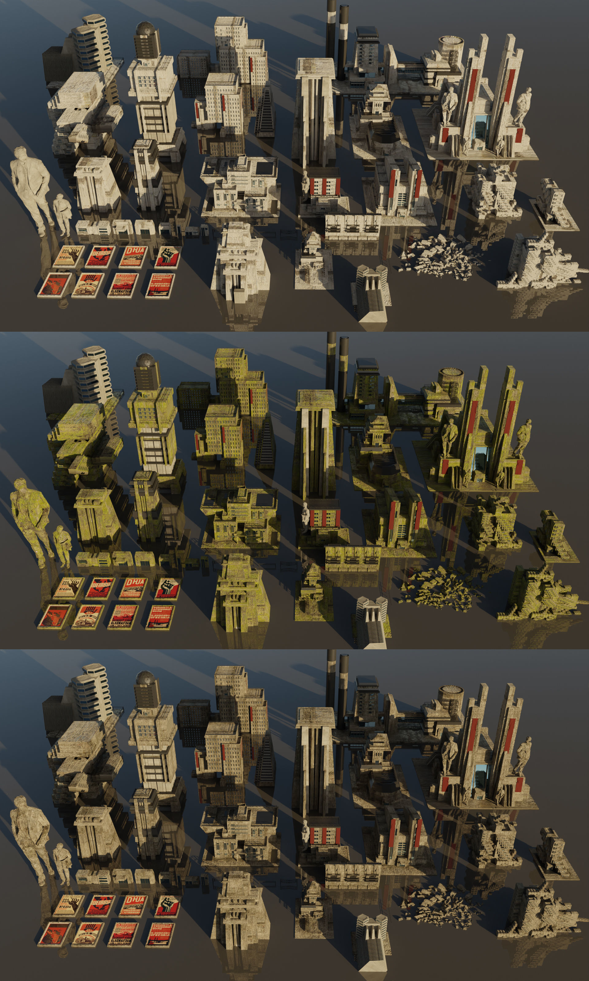 Destopian city - Brutalism - Kitbash Asset Pack Low-poly 3D model_4