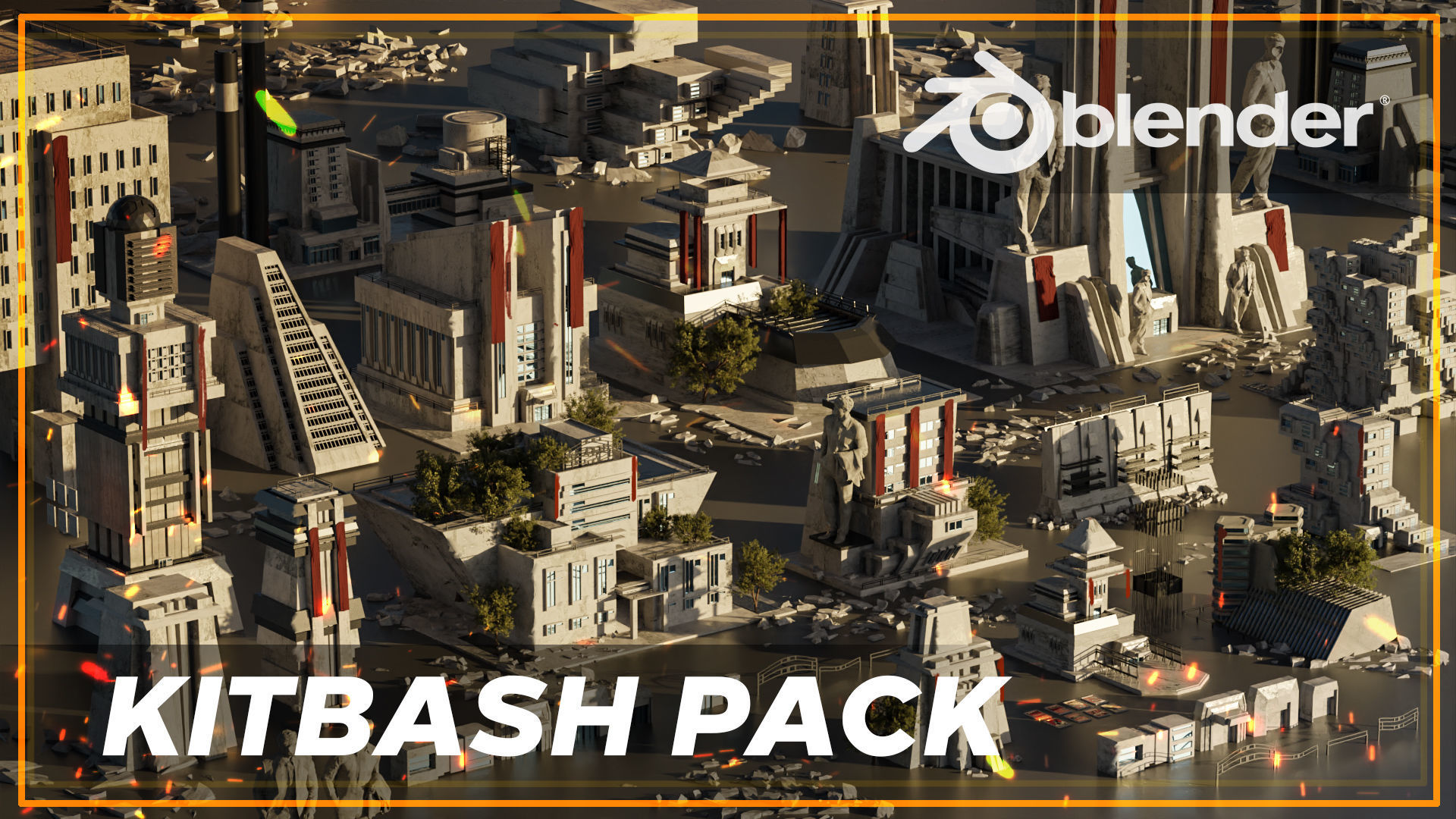 Destopian city - Brutalism - Kitbash Asset Pack Low-poly 3D model_1
