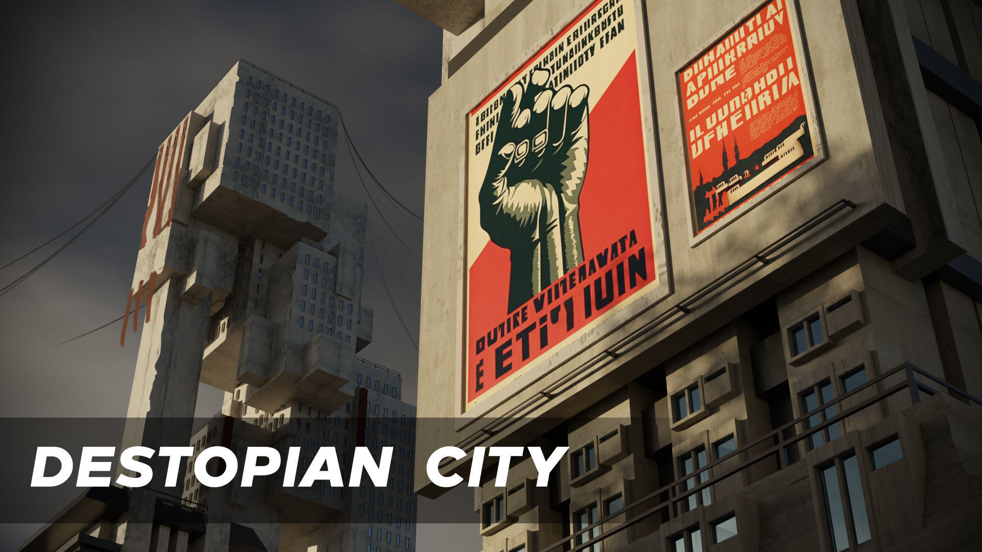 Destopian city - Brutalism - Kitbash Asset Pack Low-poly 3D model_2