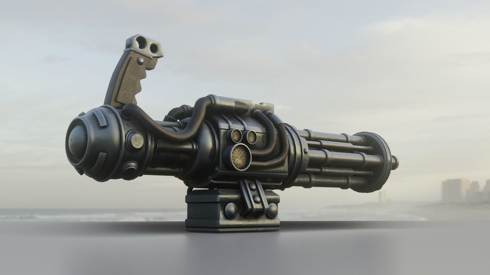 low poly minigun Low-poly 3D model_6