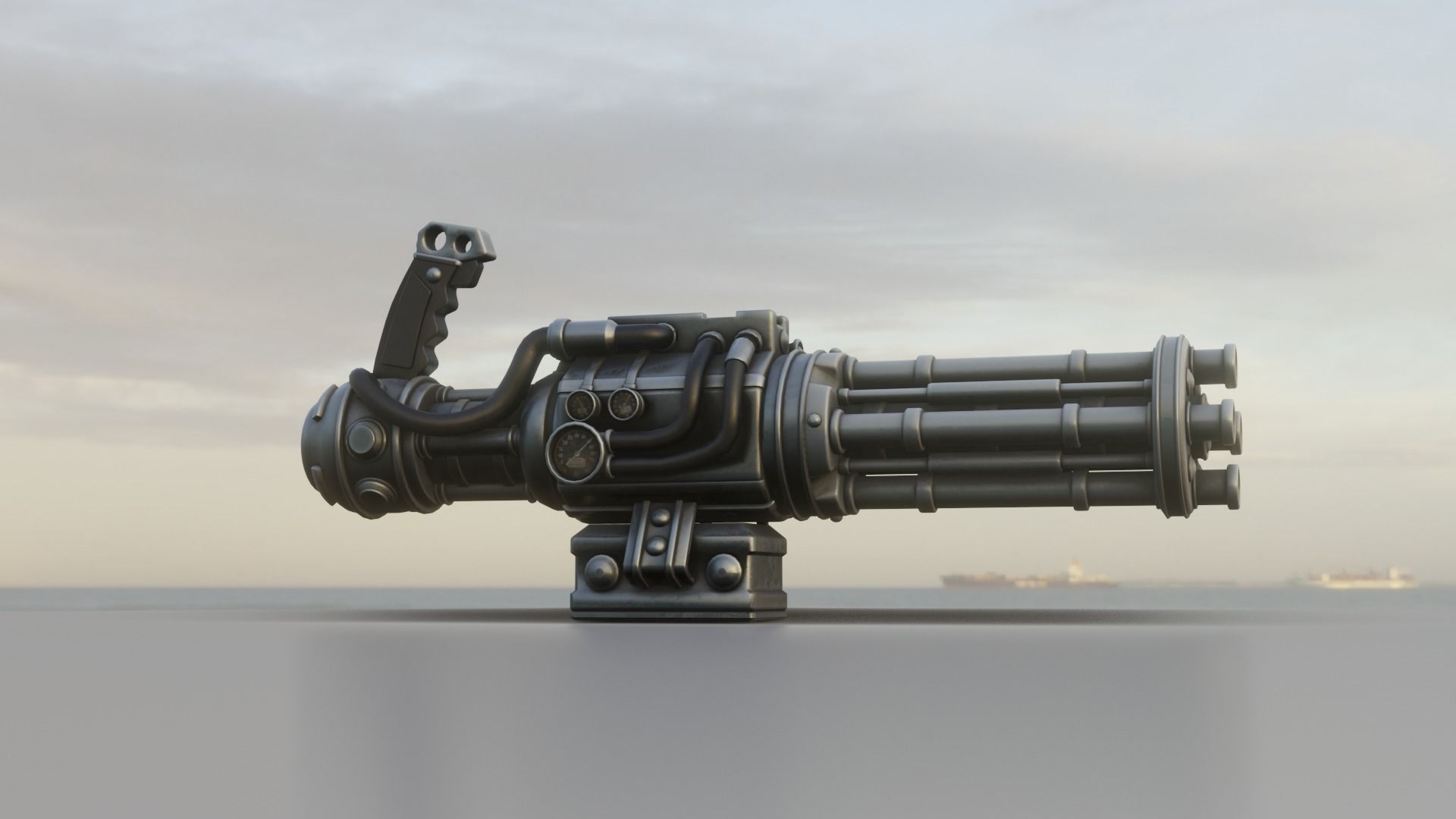 low poly minigun Low-poly 3D model_11