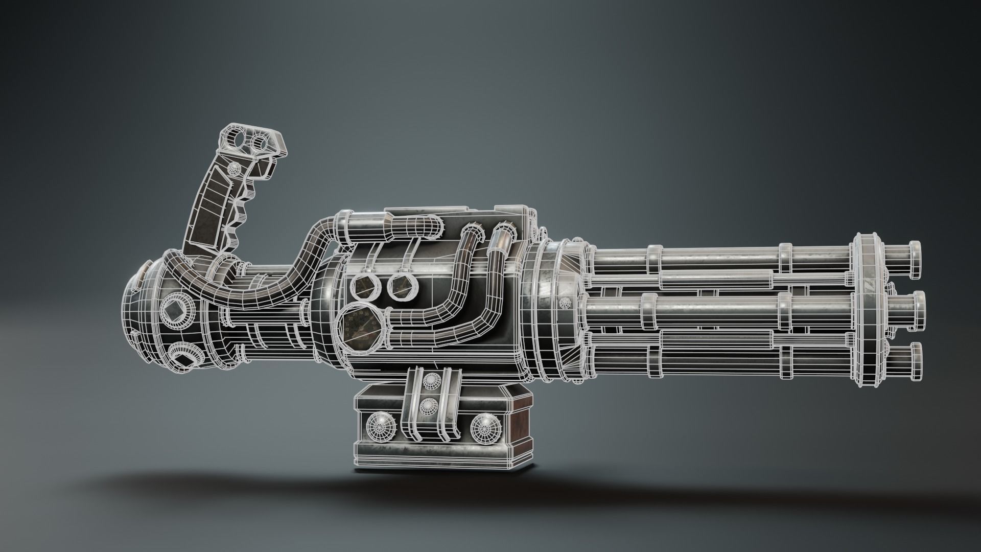 low poly minigun Low-poly 3D model_3