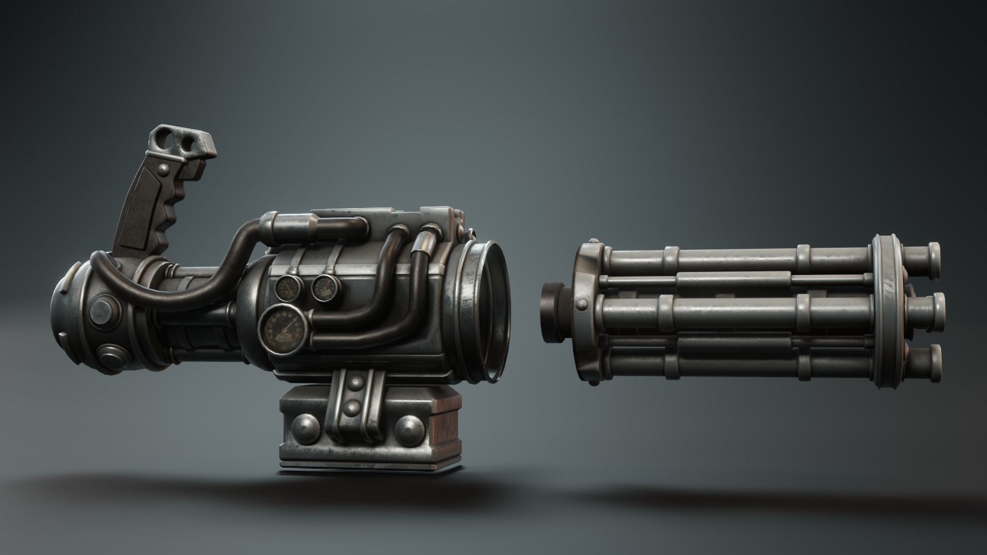 low poly minigun Low-poly 3D model_2