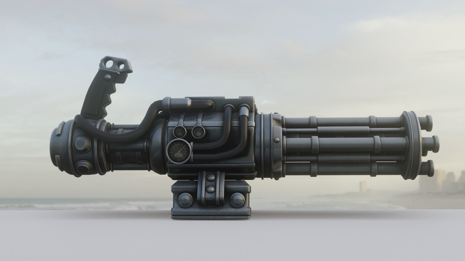 low poly minigun Low-poly 3D model_5