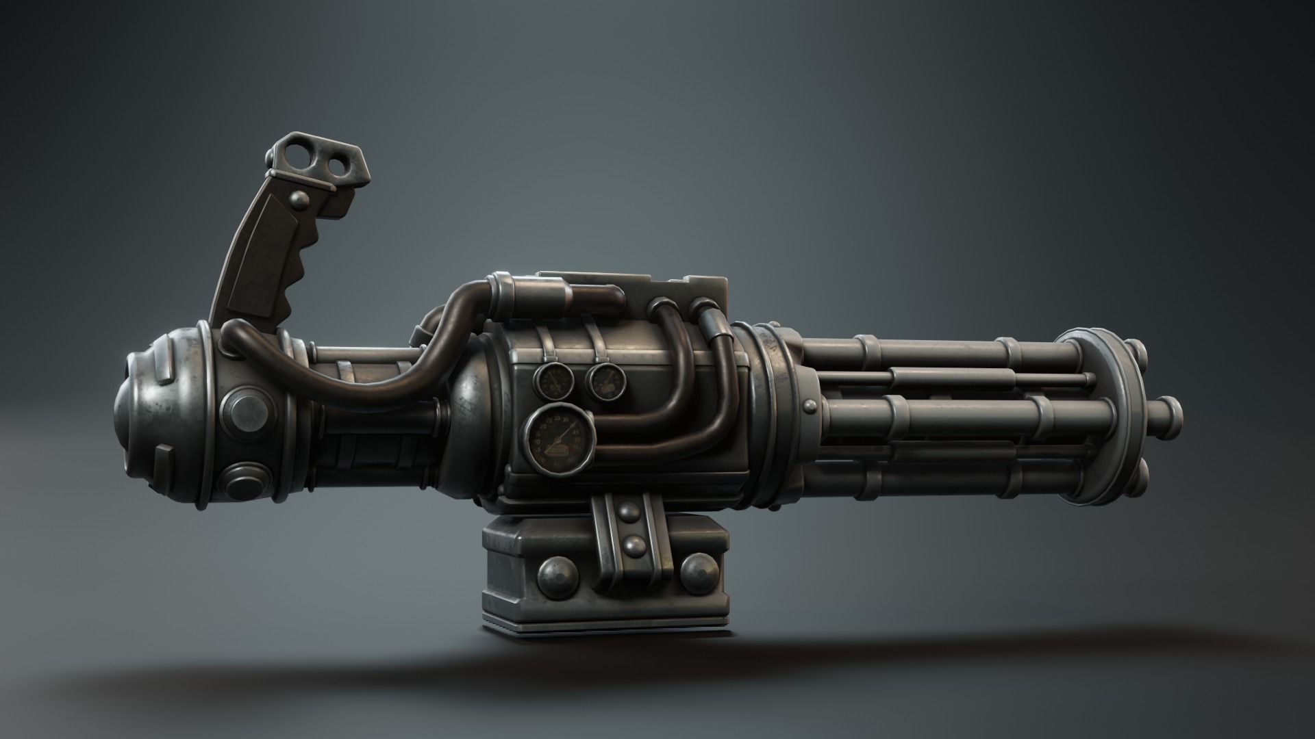 low poly minigun Low-poly 3D model_16