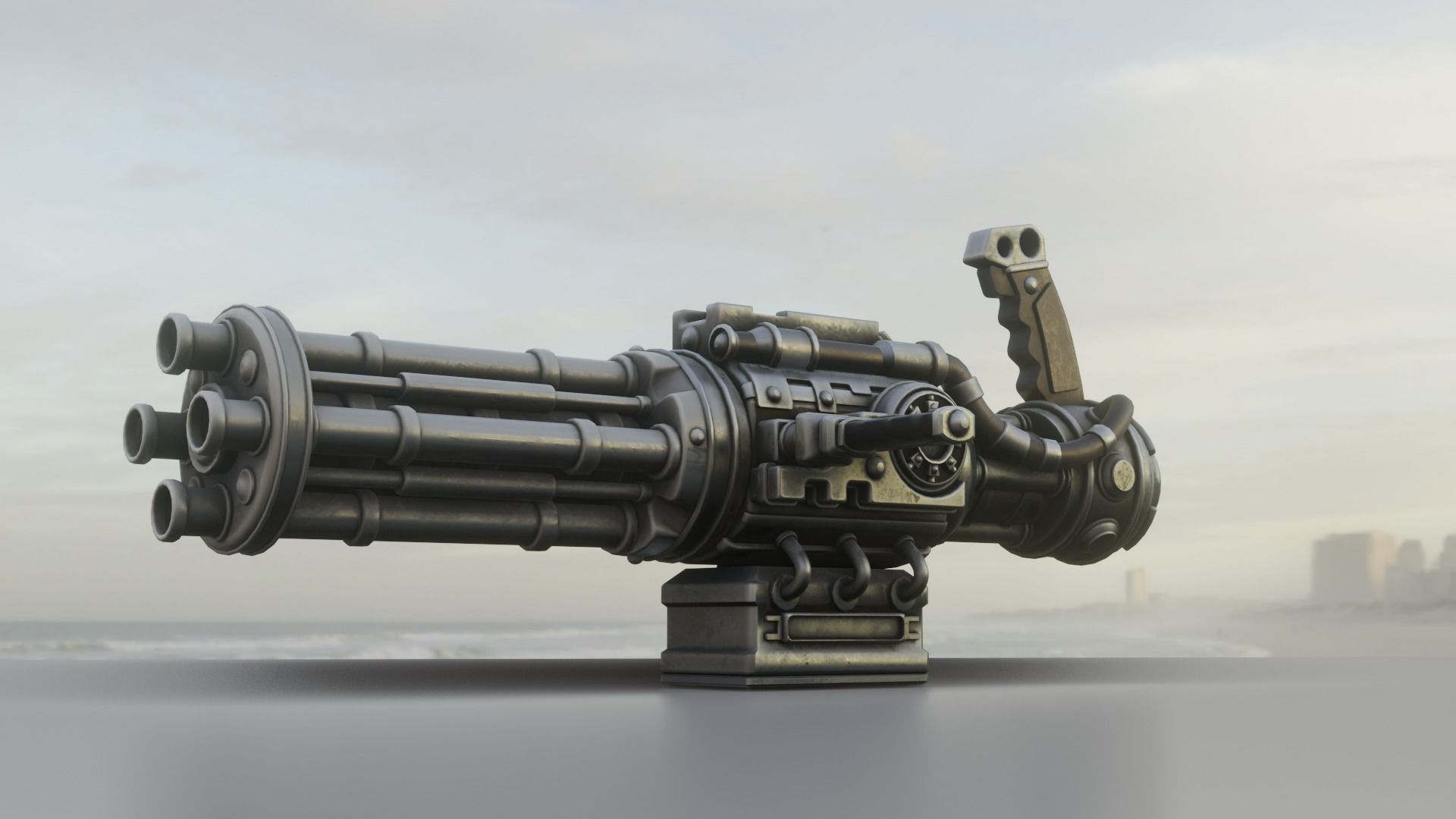 low poly minigun Low-poly 3D model_9